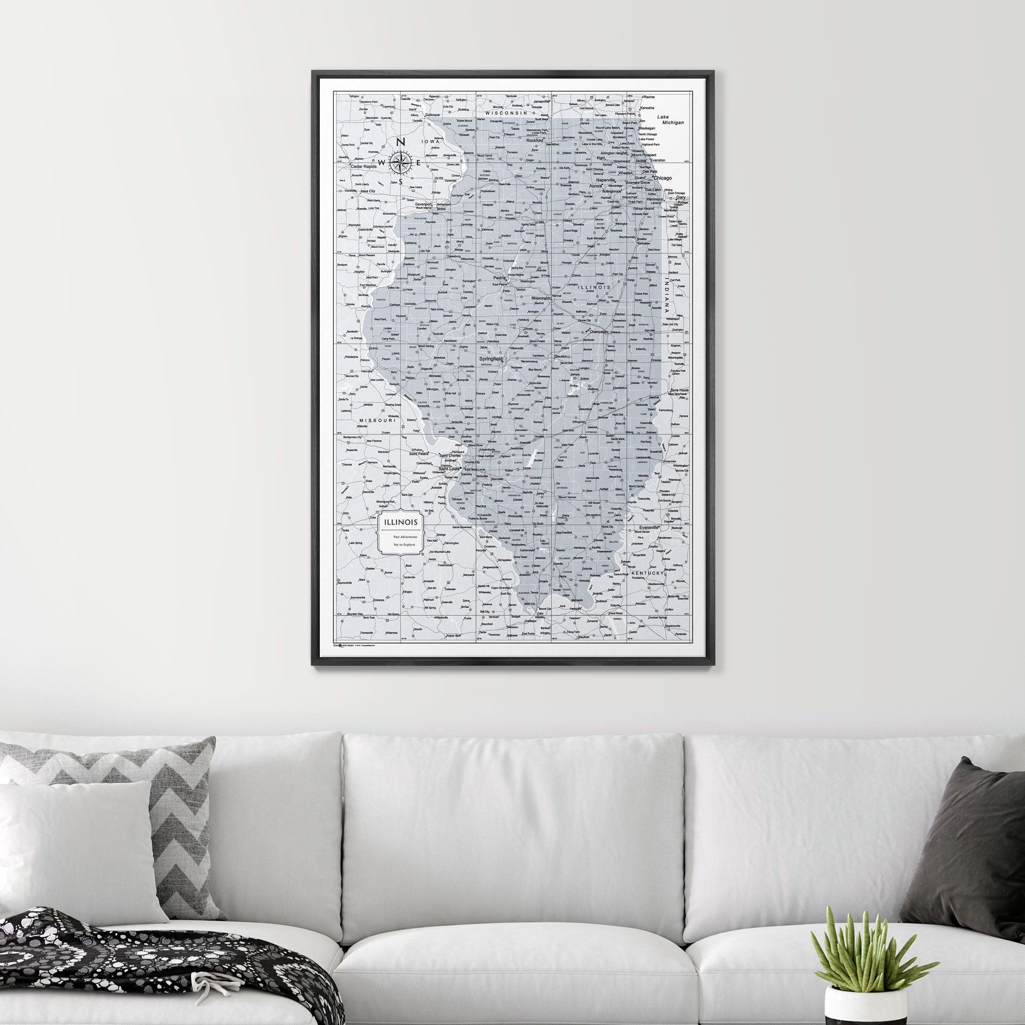 Push Pin Illinois Map (Pin Board) - Light Gray Color Splash CM Pin Board