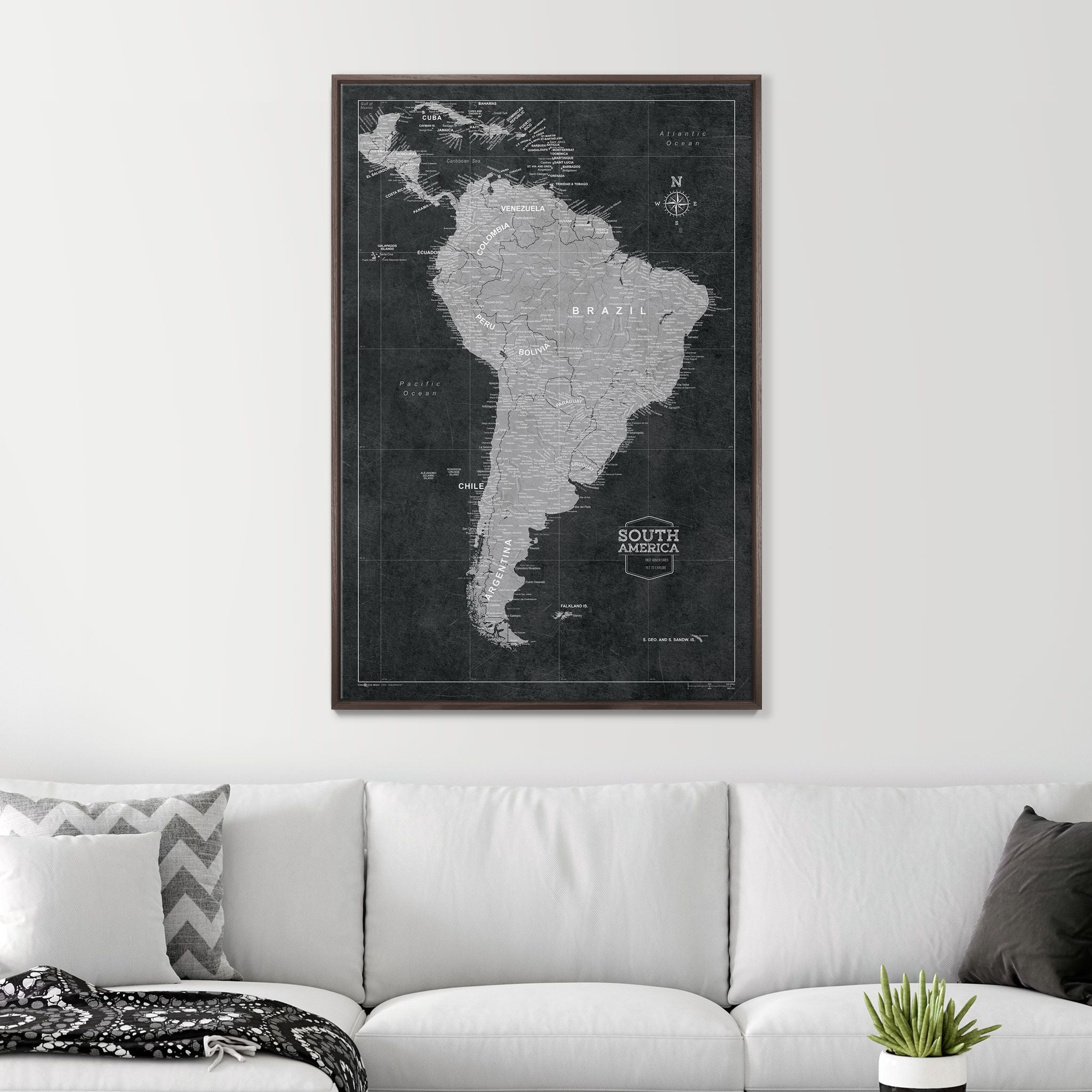 Push Pin South America Map (Pin Board) - Modern Slate CM Pin Board
