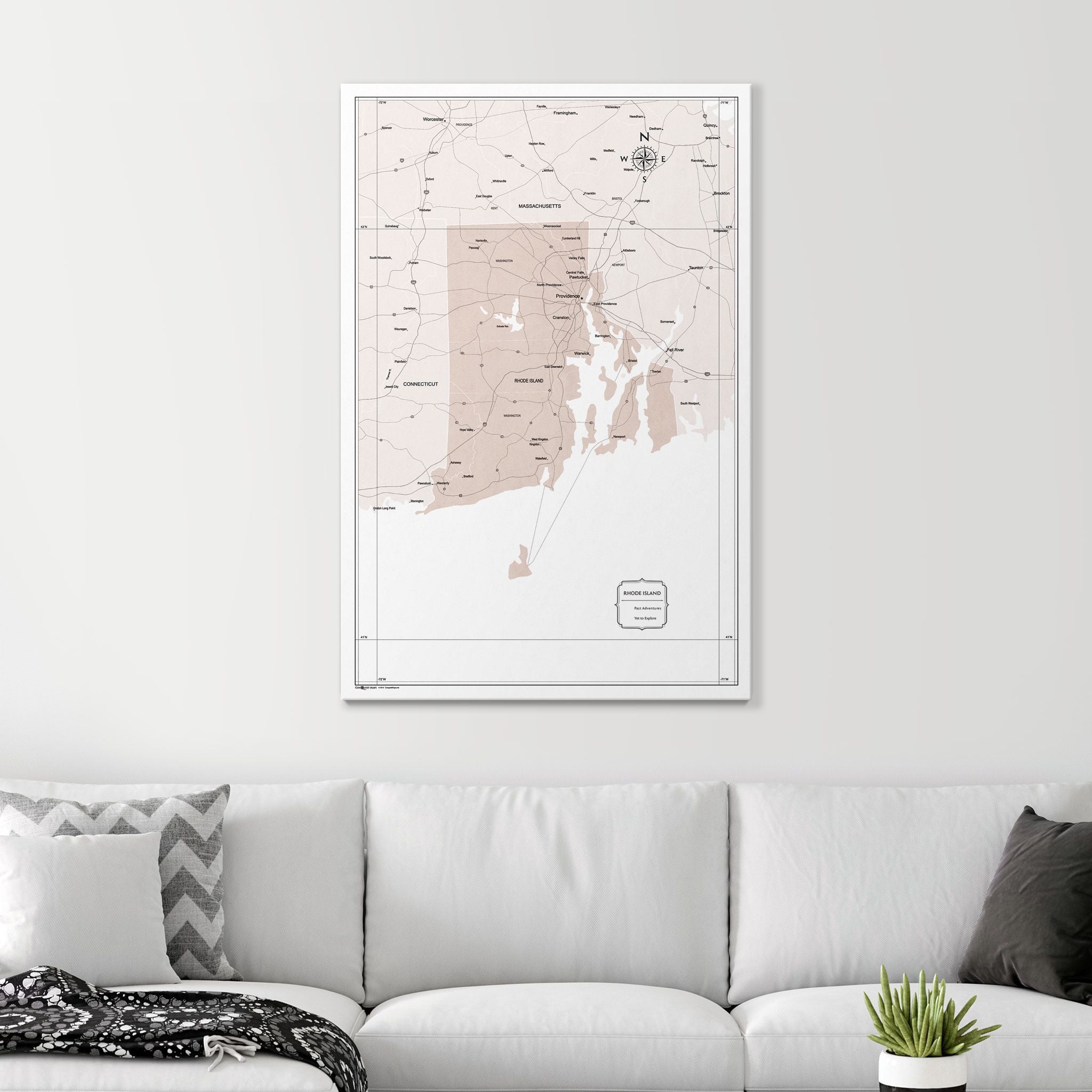 Push Pin Rhode Island Map (Pin Board) - Light Brown Color Splash CM Pin Board