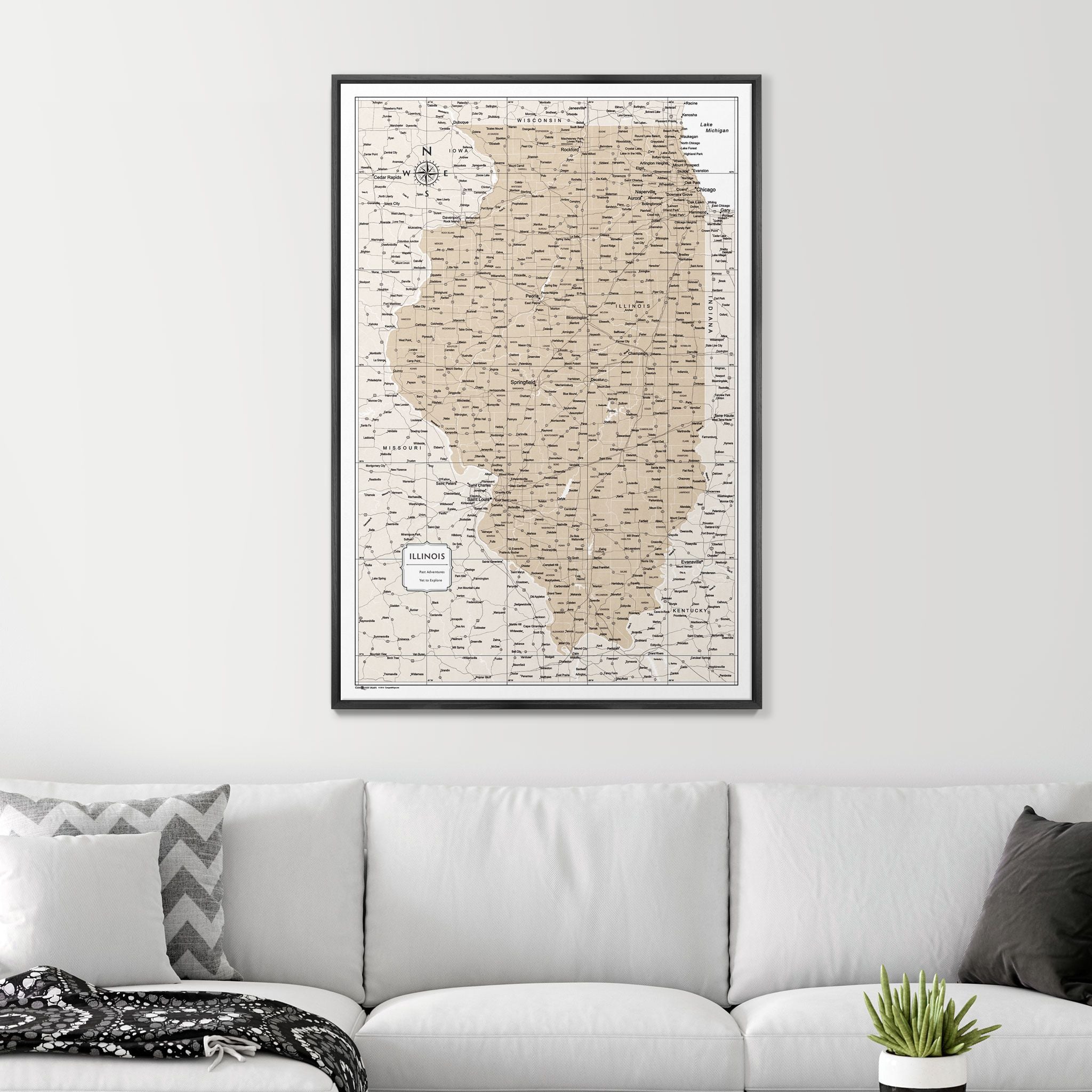 Push Pin Illinois Map (Pin Board) - Light Brown Color Splash CM Pin Board