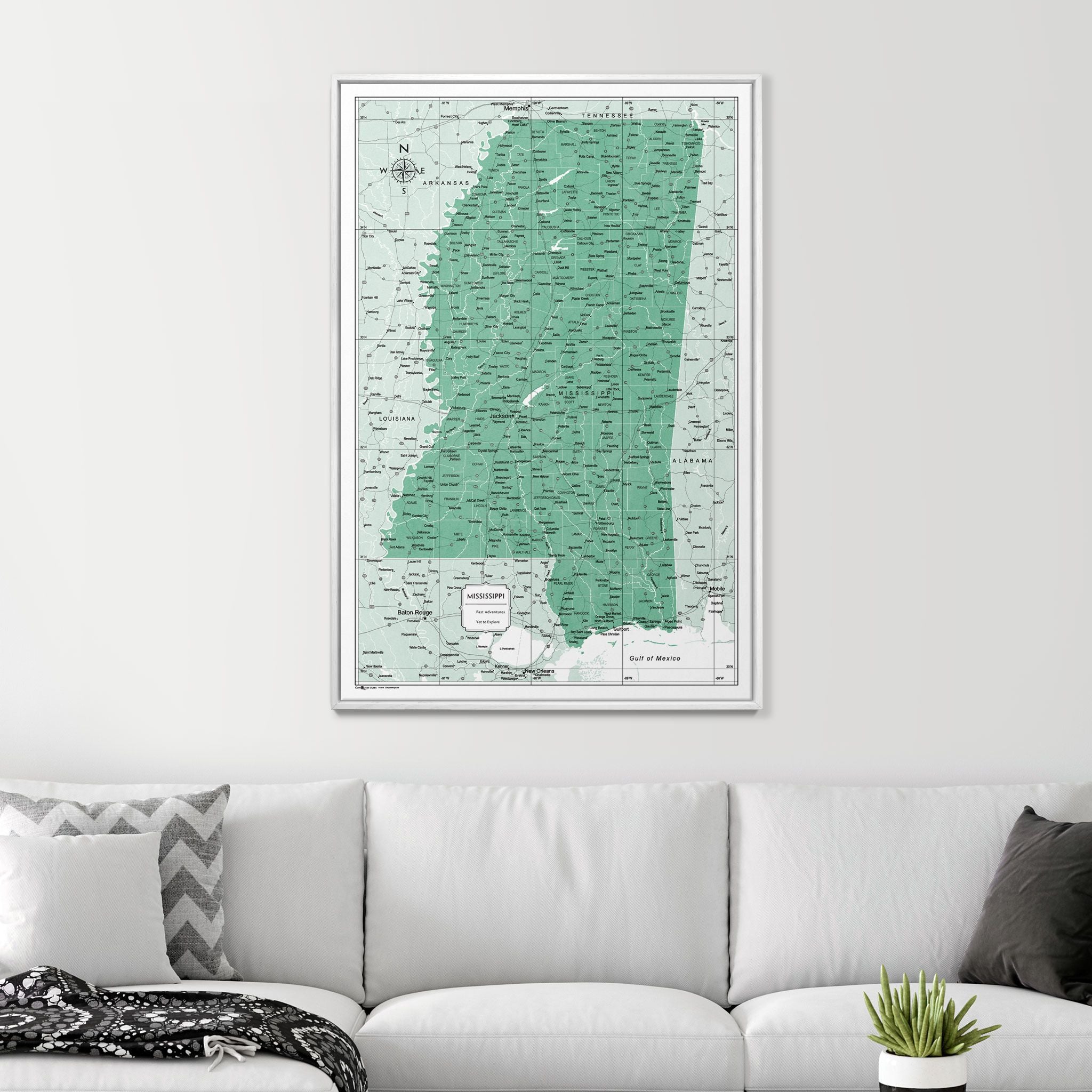 Push Pin Mississippi Map (Pin Board) - Green Color Splash CM Pin Board
