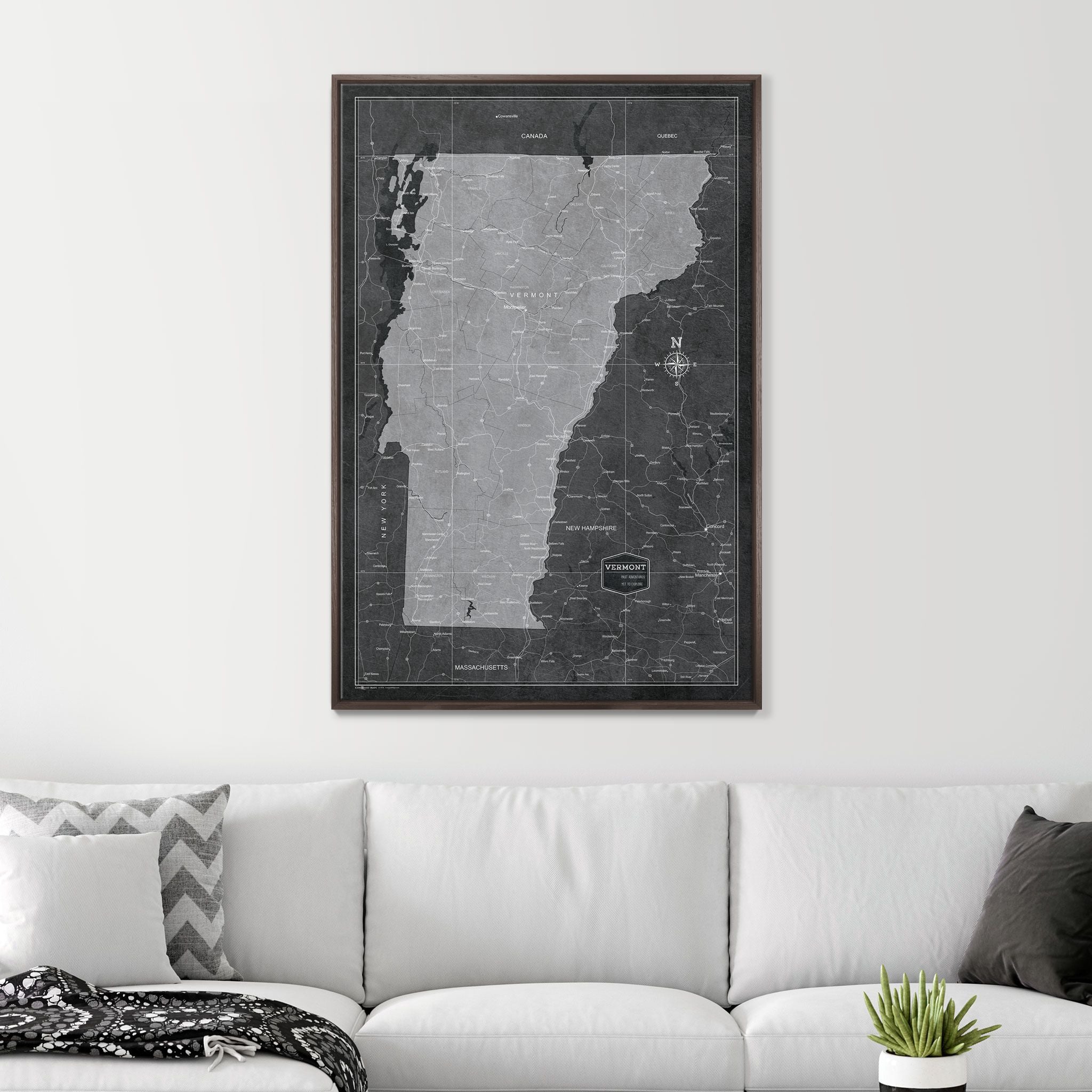Push Pin Vermont Map (Pin Board) - Modern Slate CM Pin Board