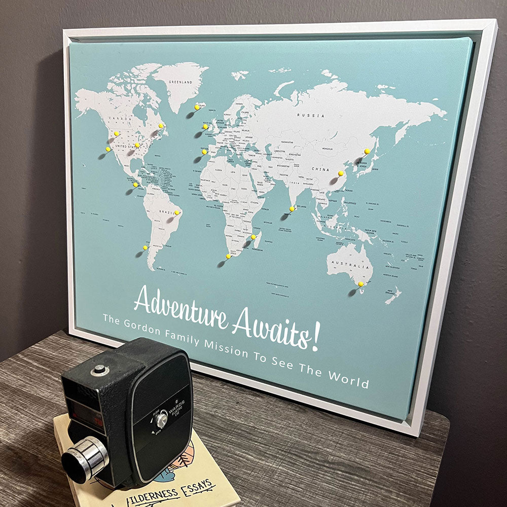 Push Pin Mini World Map - Prism Color Series - Mountain Mist CM Mini Map