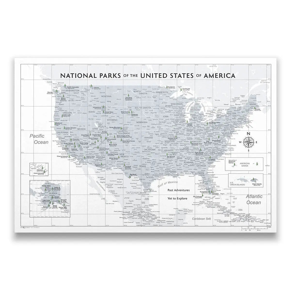 Push Pin National Parks Map (Pin Board) - Light Gray Color Splash CM Pin Board