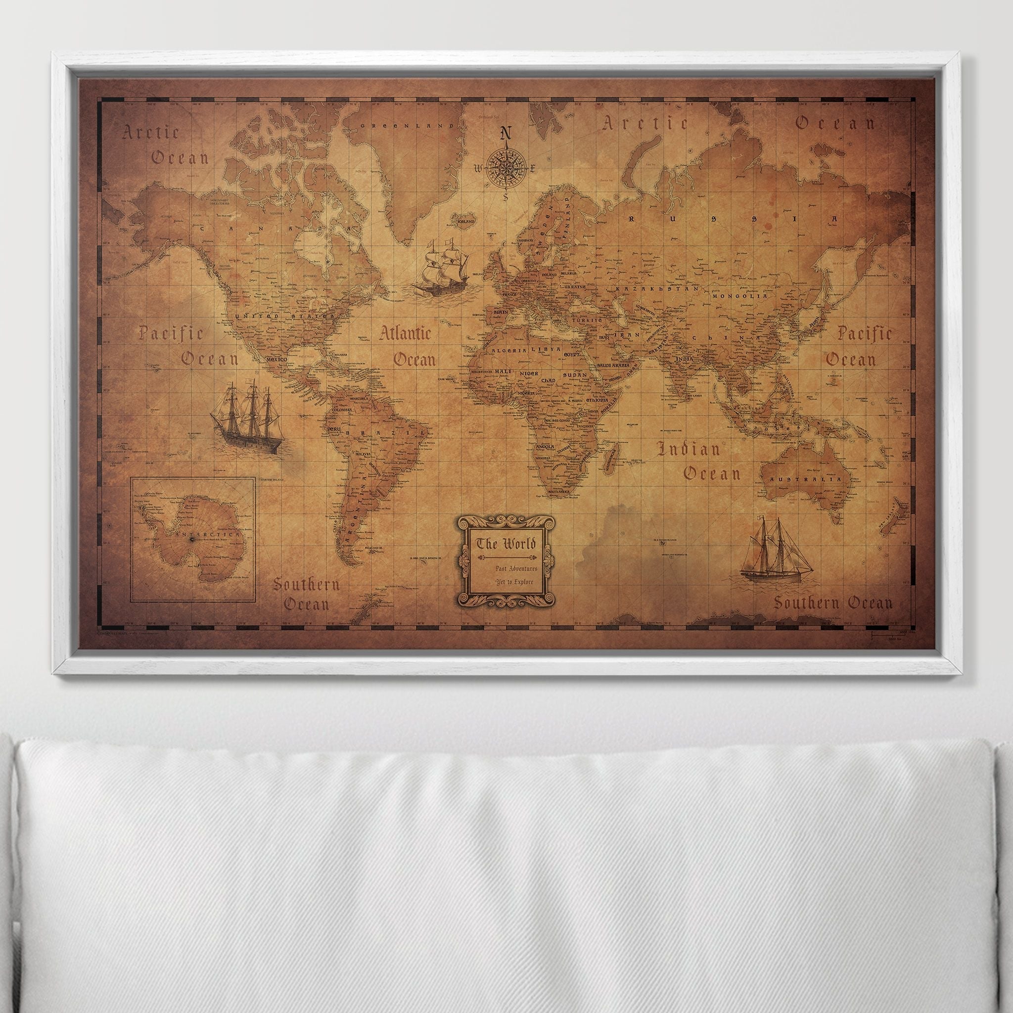 Push Pin World Map - Golden Aged - Overstock Sale CM Pin Board