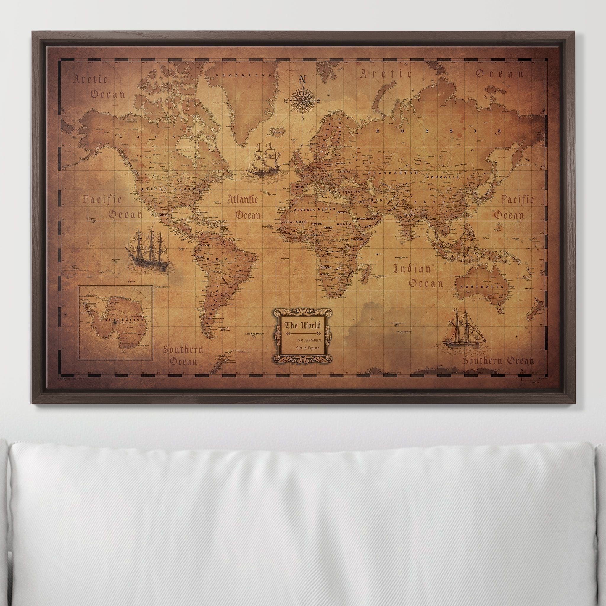 Push Pin World Map - Golden Aged - Overstock Sale CM Pin Board