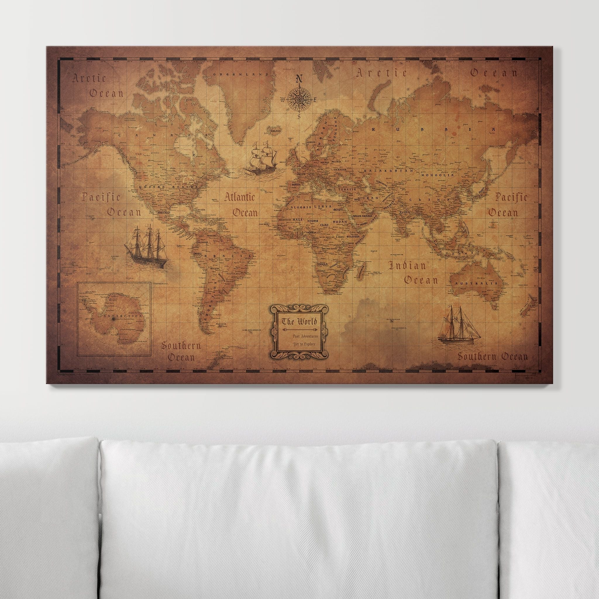 Push Pin World Map - Golden Aged - Overstock Sale CM Pin Board