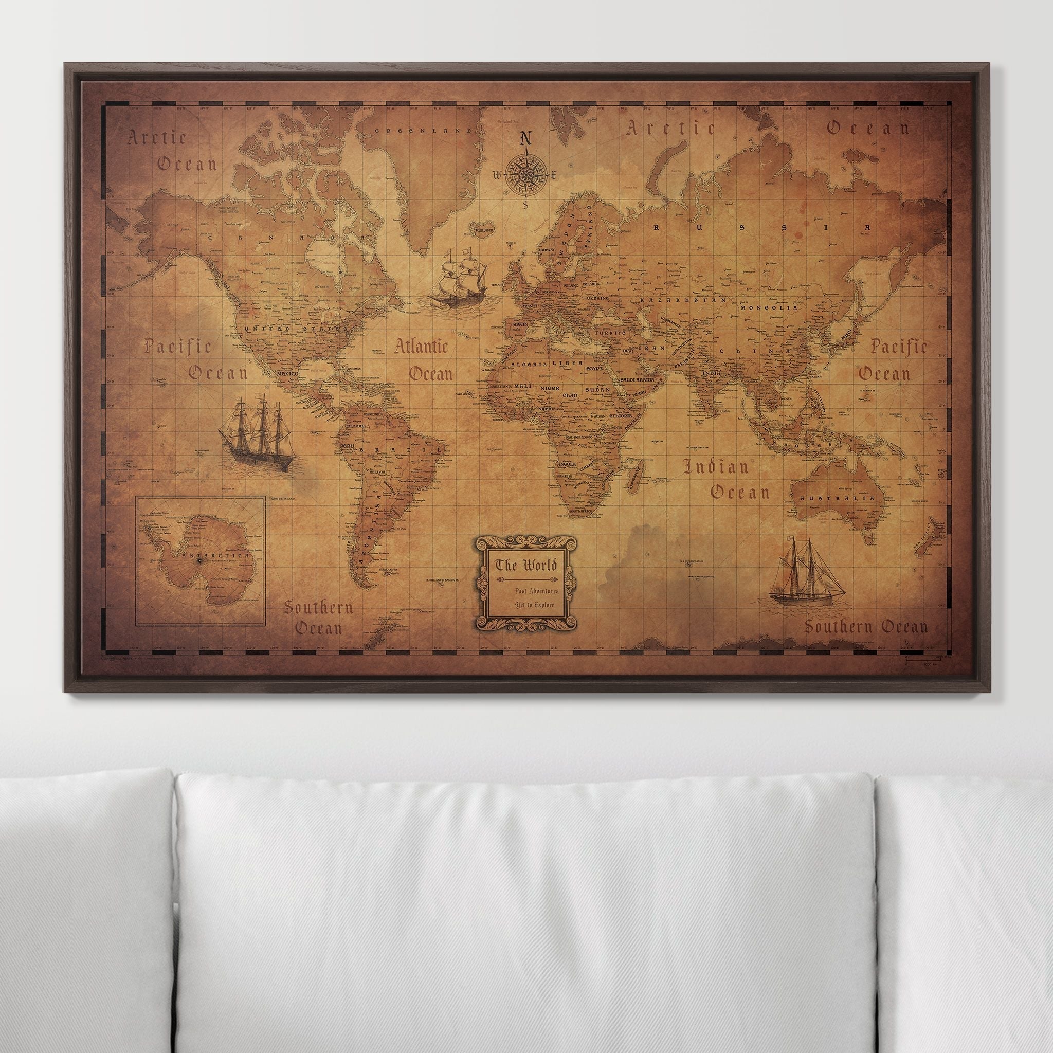 Push Pin World Map - Golden Aged - Overstock Sale CM Pin Board