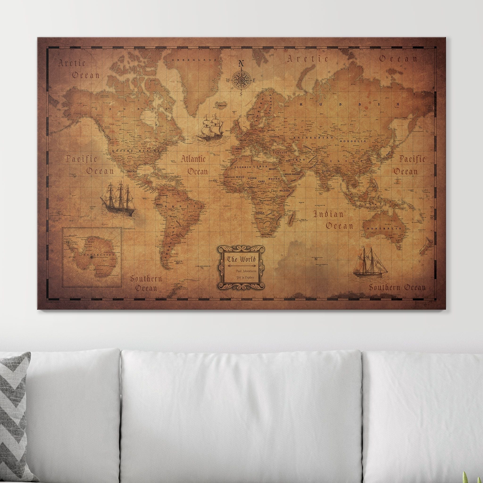 Push Pin World Map - Golden Aged - Overstock Sale CM Pin Board