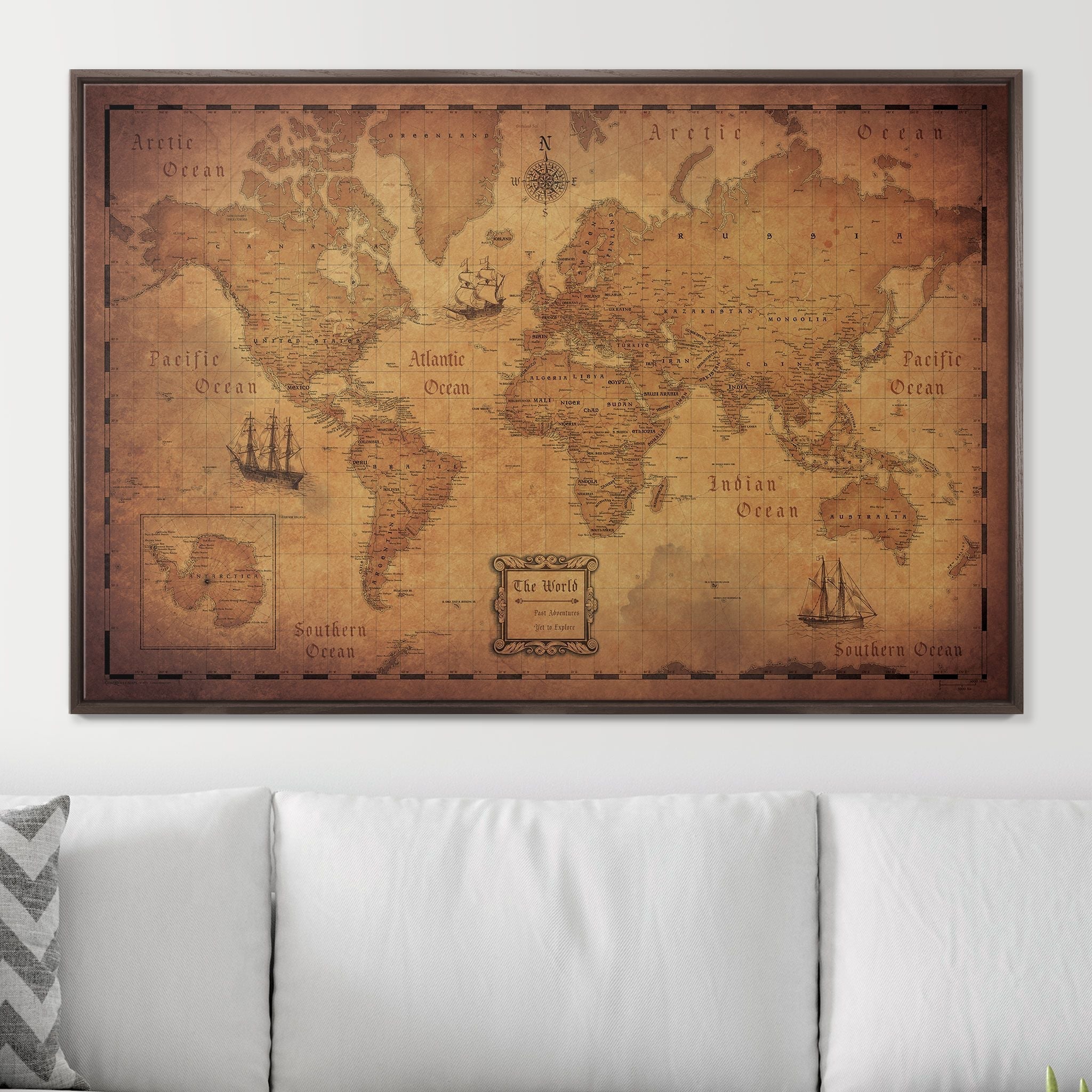 Push Pin World Map - Golden Aged - Overstock Sale CM Pin Board