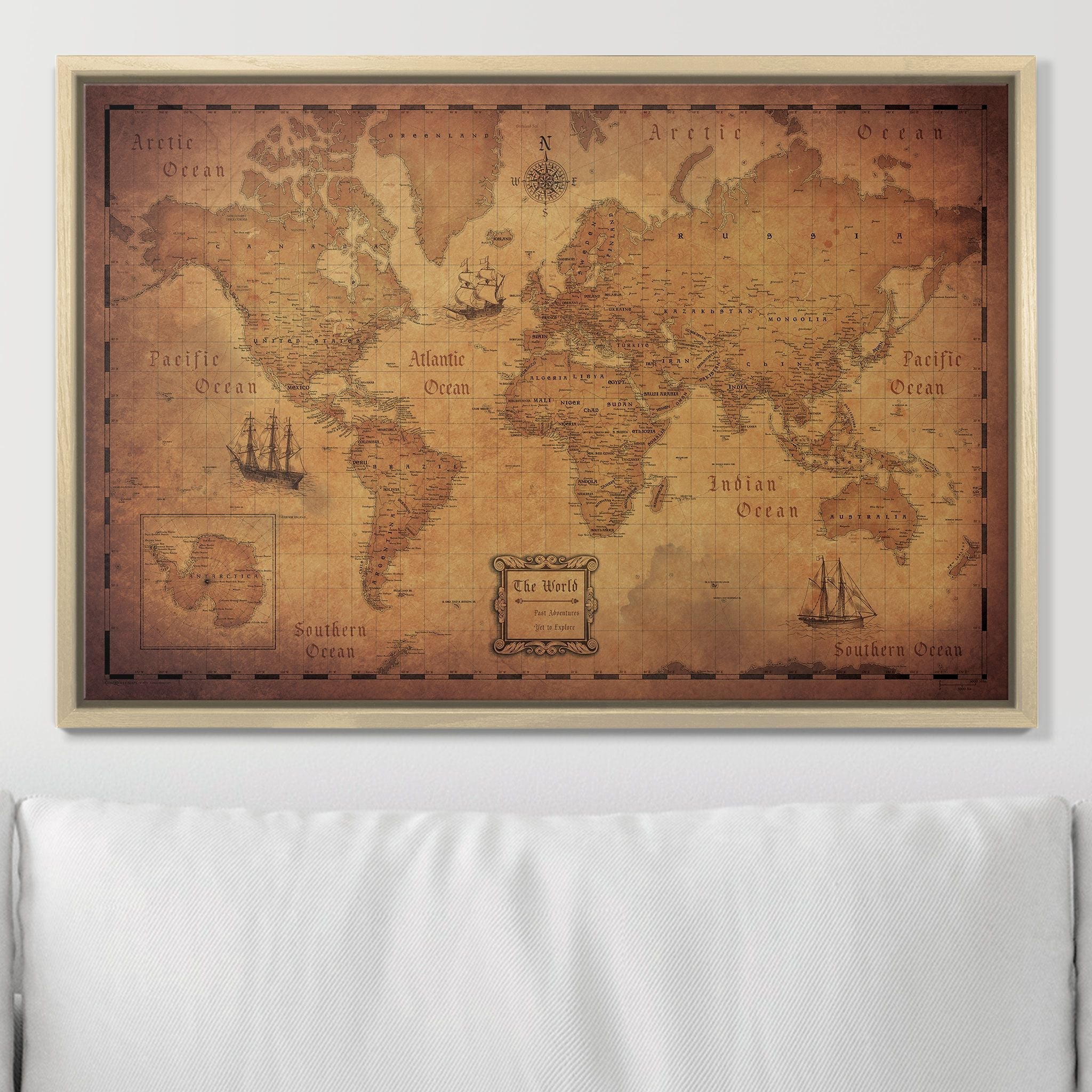 Push Pin World Map - Golden Aged - Overstock Sale CM Pin Board