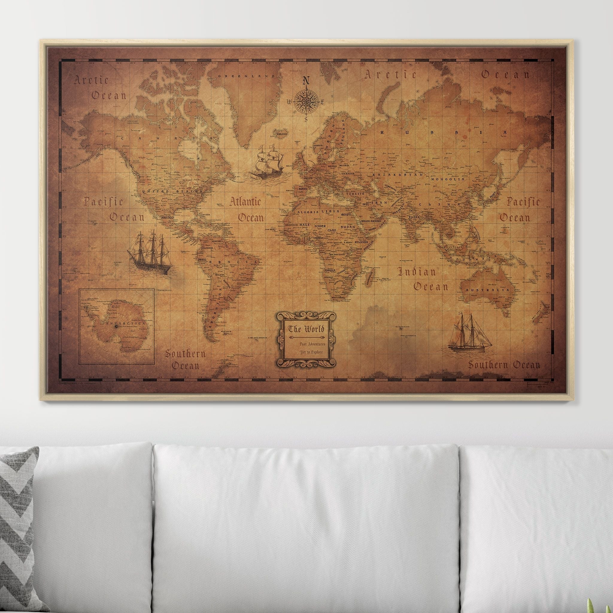Push Pin World Map - Golden Aged - Overstock Sale CM Pin Board