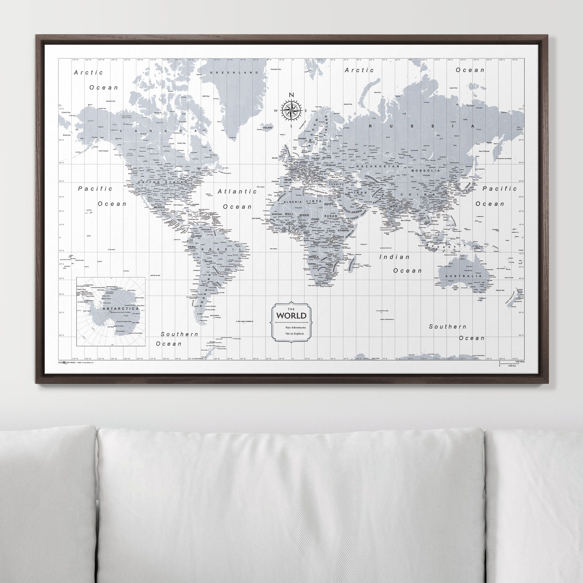 Push Pin World Map - Light Gray Color Splash CM Pin Board