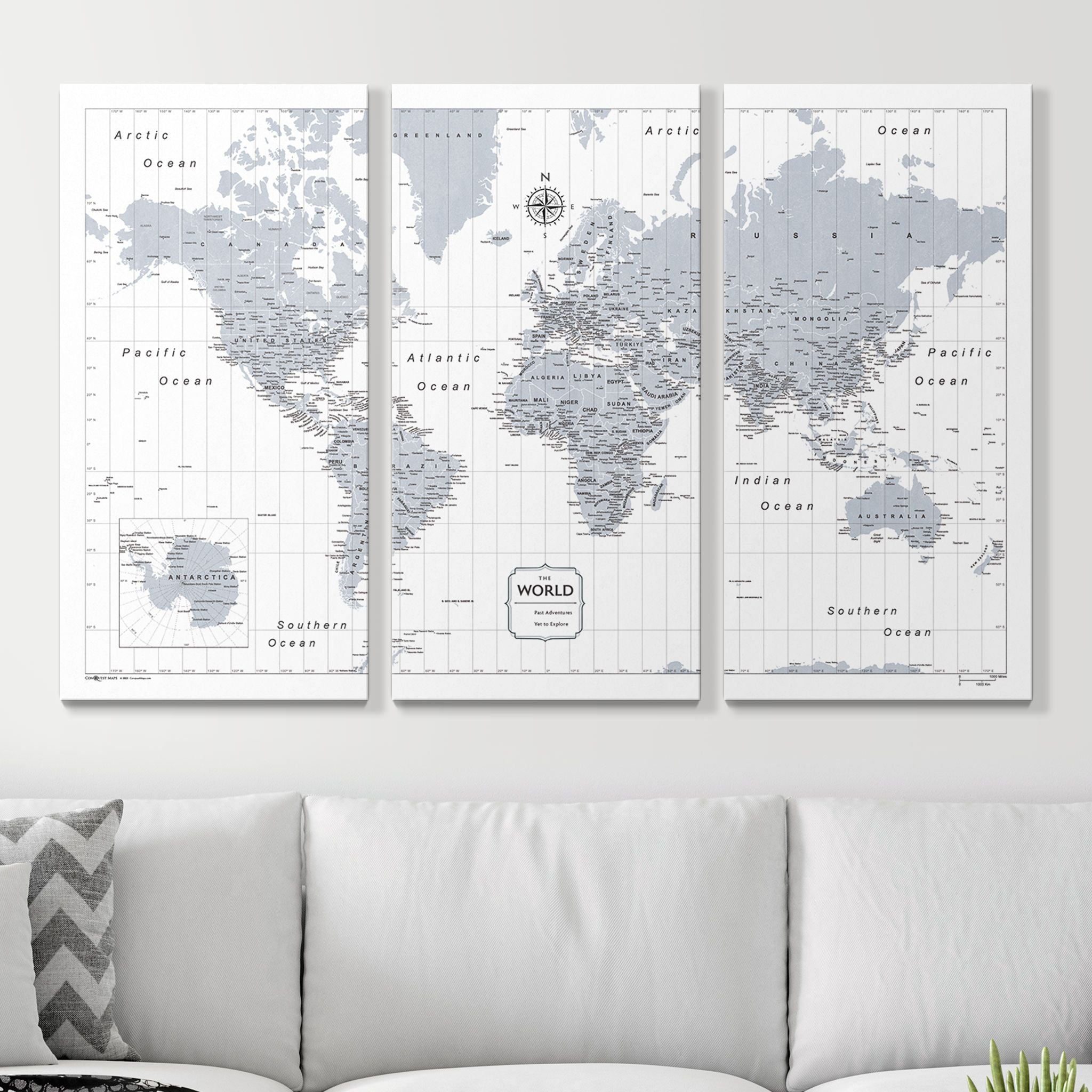Push Pin World Map - Light Gray Color Splash CM Pin Board