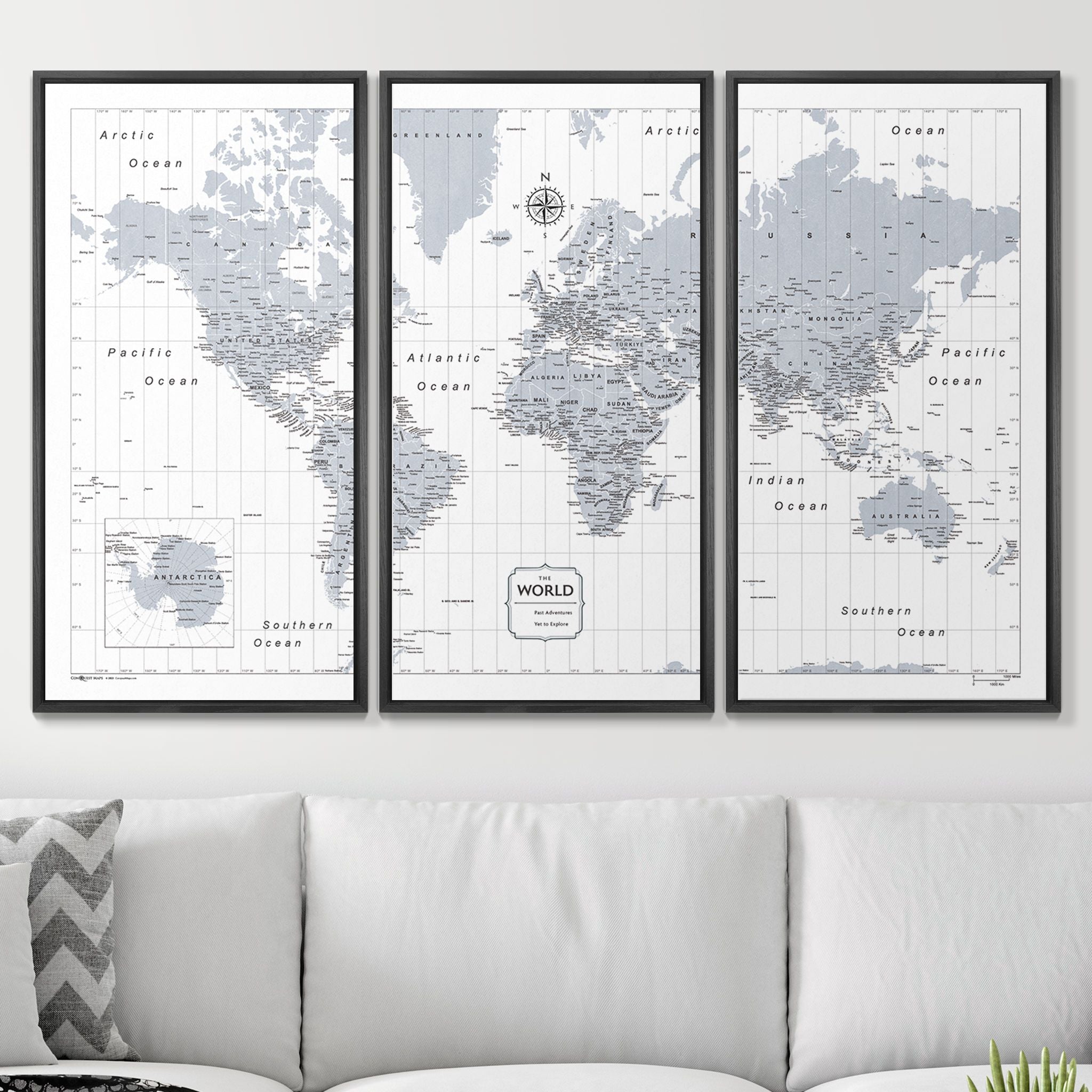 Push Pin World Map - Light Gray Color Splash CM Pin Board