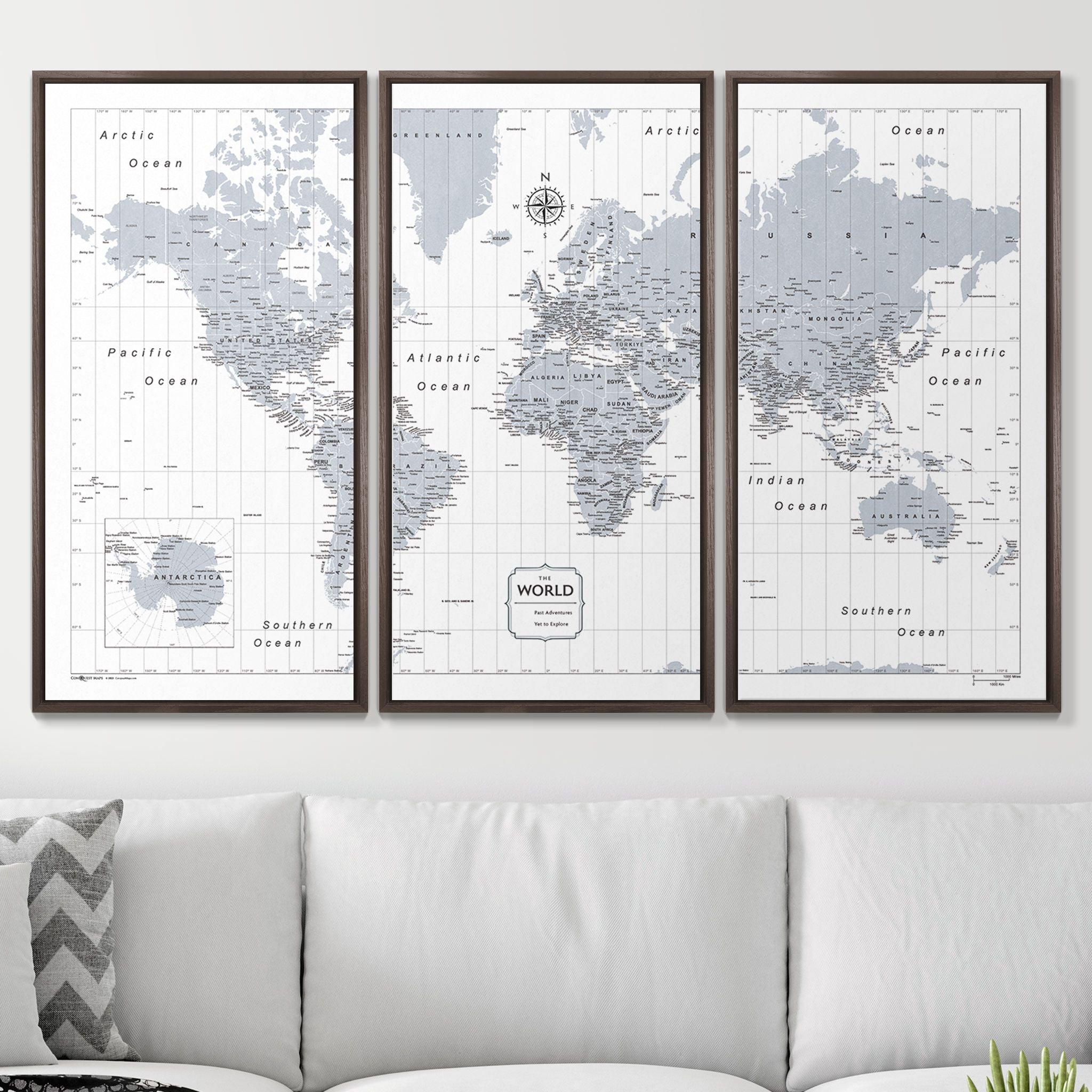 Push Pin World Map - Light Gray Color Splash CM Pin Board