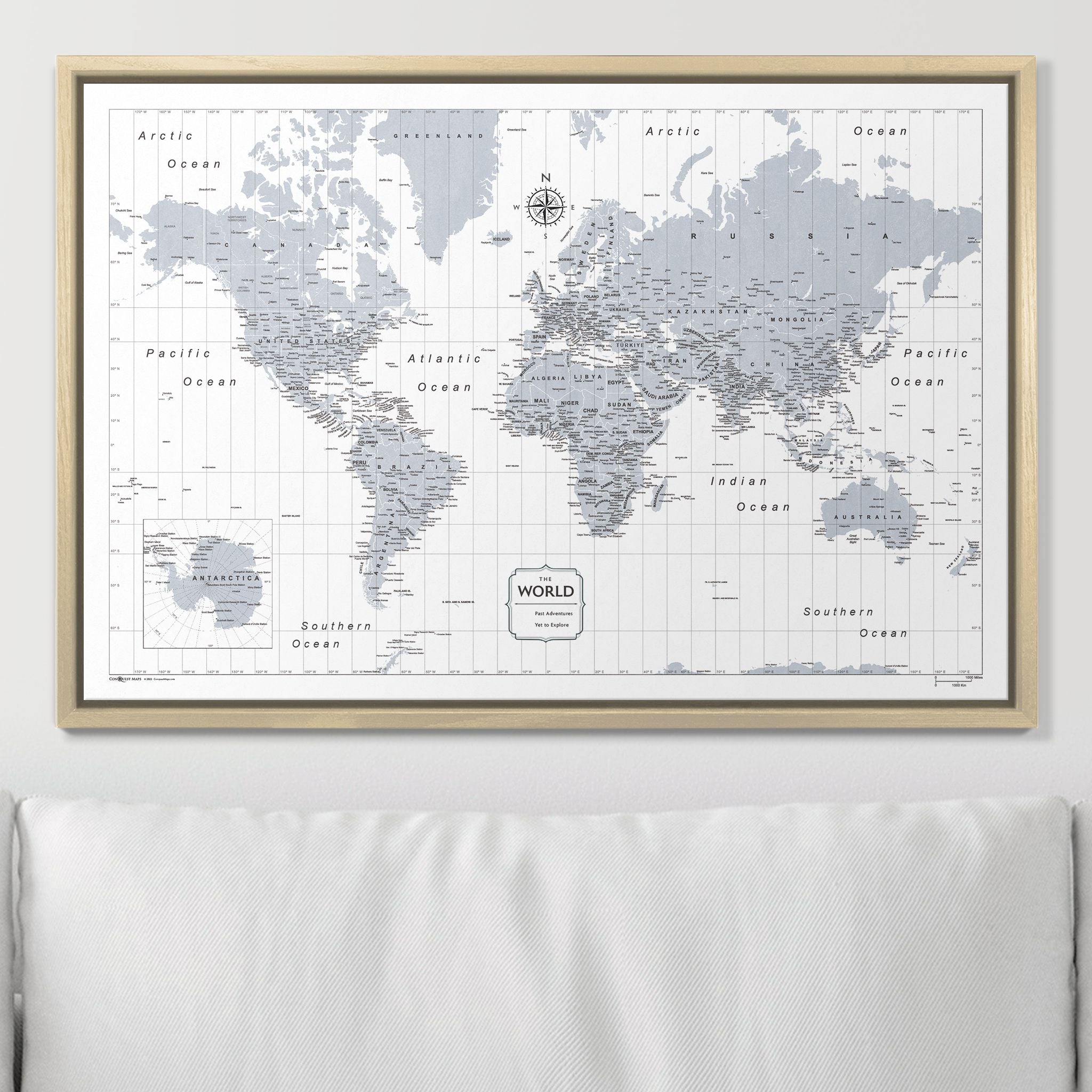 Push Pin World Map - Light Gray Color Splash CM Pin Board