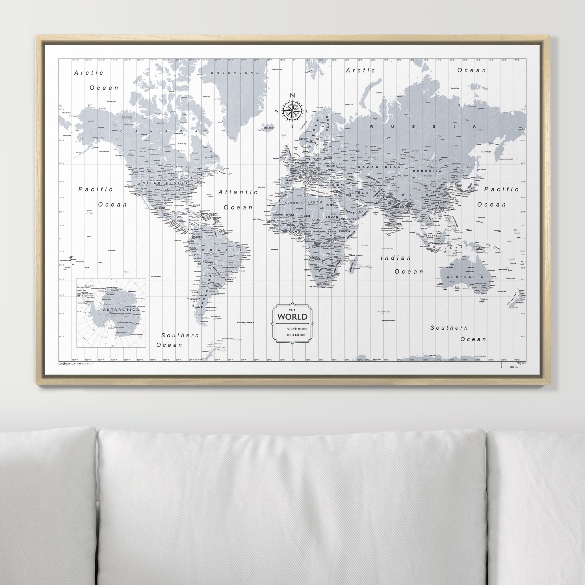 Push Pin World Map - Light Gray Color Splash CM Pin Board