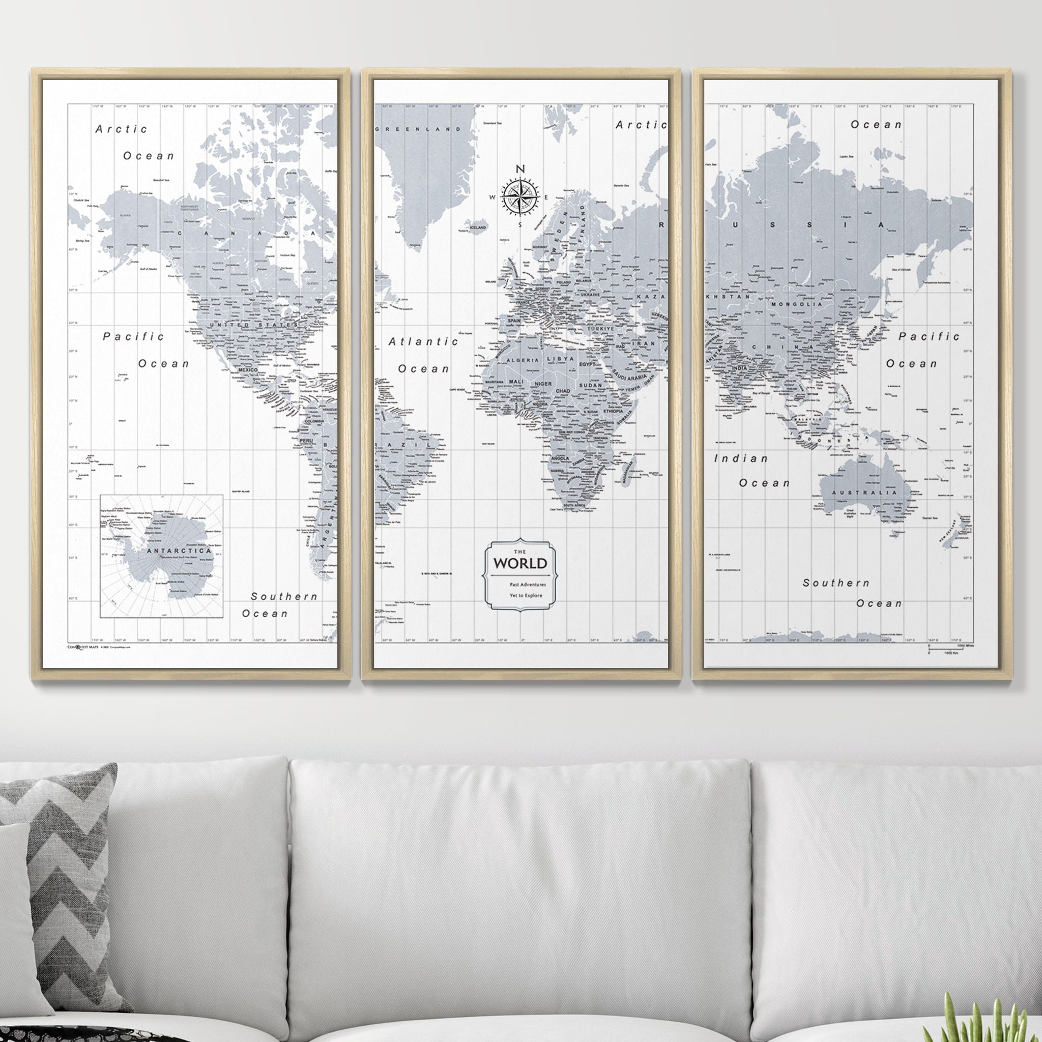 Push Pin World Map - Light Gray Color Splash CM Pin Board