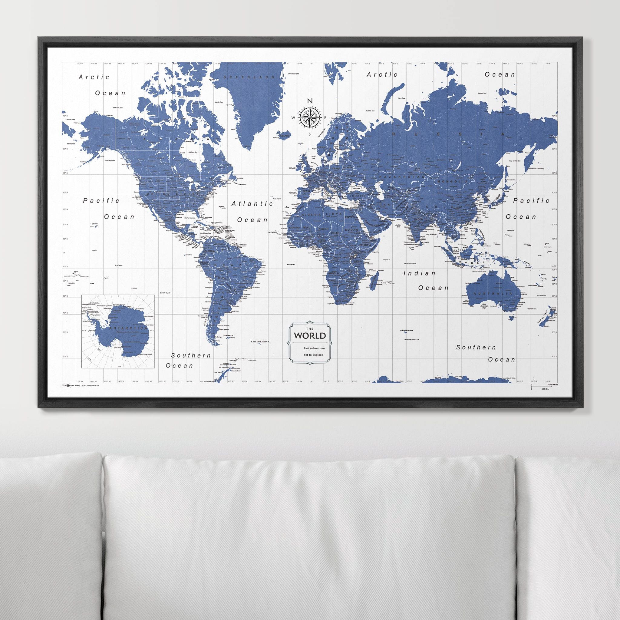 Push Pin World Map - Navy Color Splash CM Pin Board