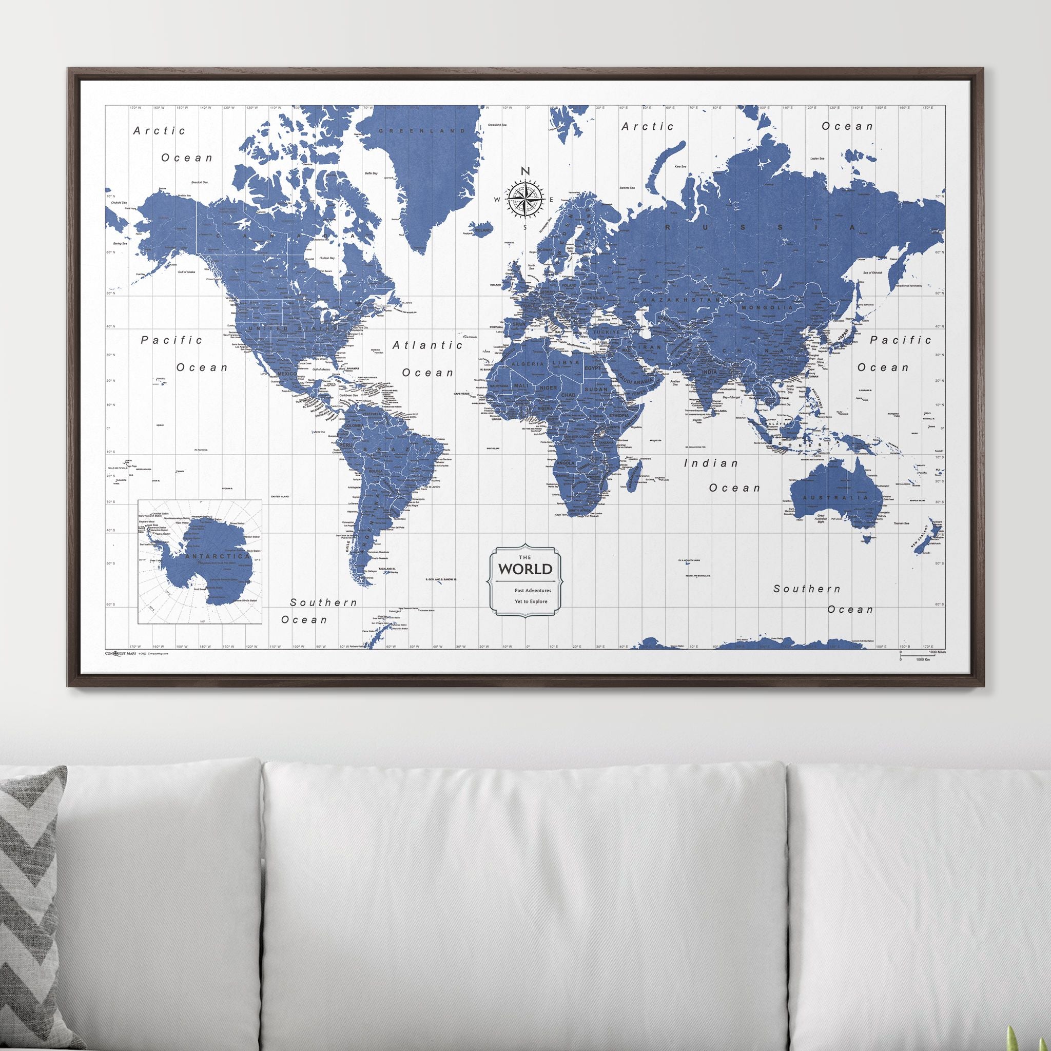 Push Pin World Map - Navy Color Splash CM Pin Board
