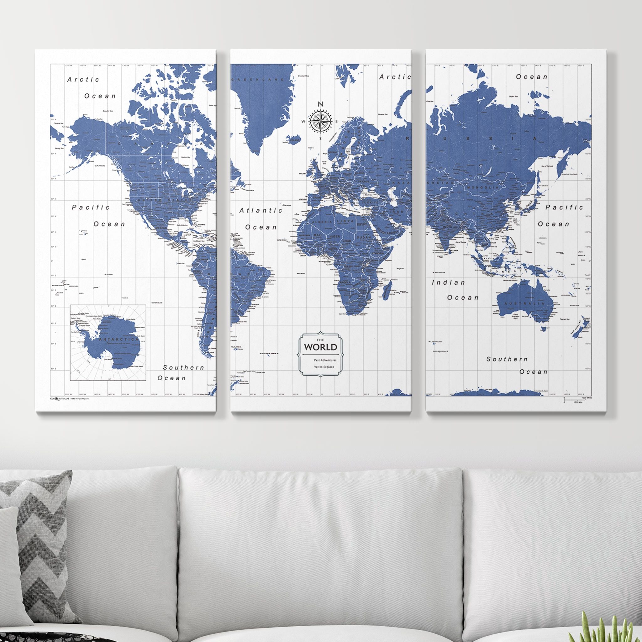 Push Pin World Map - Navy Color Splash CM Pin Board