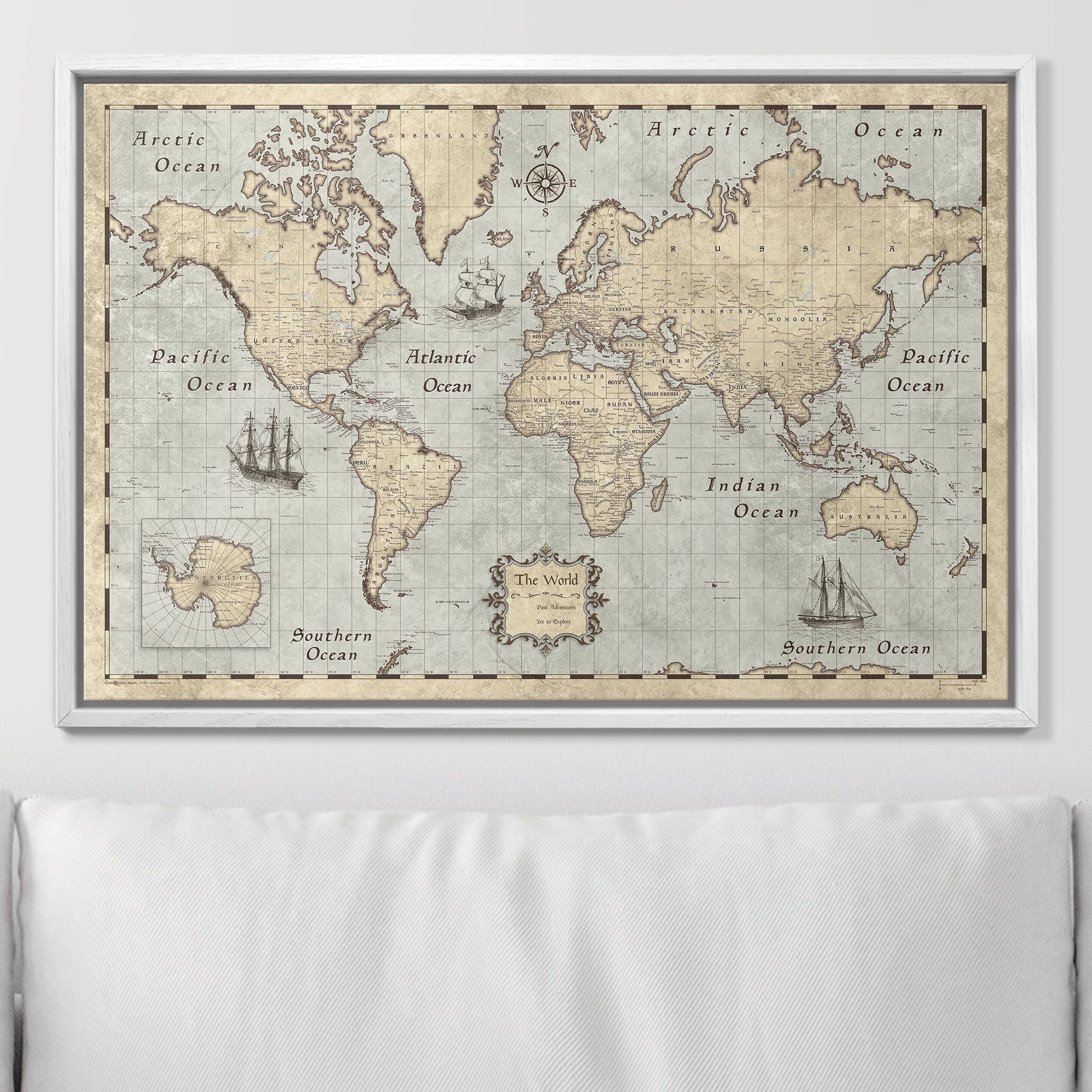 Push Pin World Map - Rustic Vintage CM Pin Board