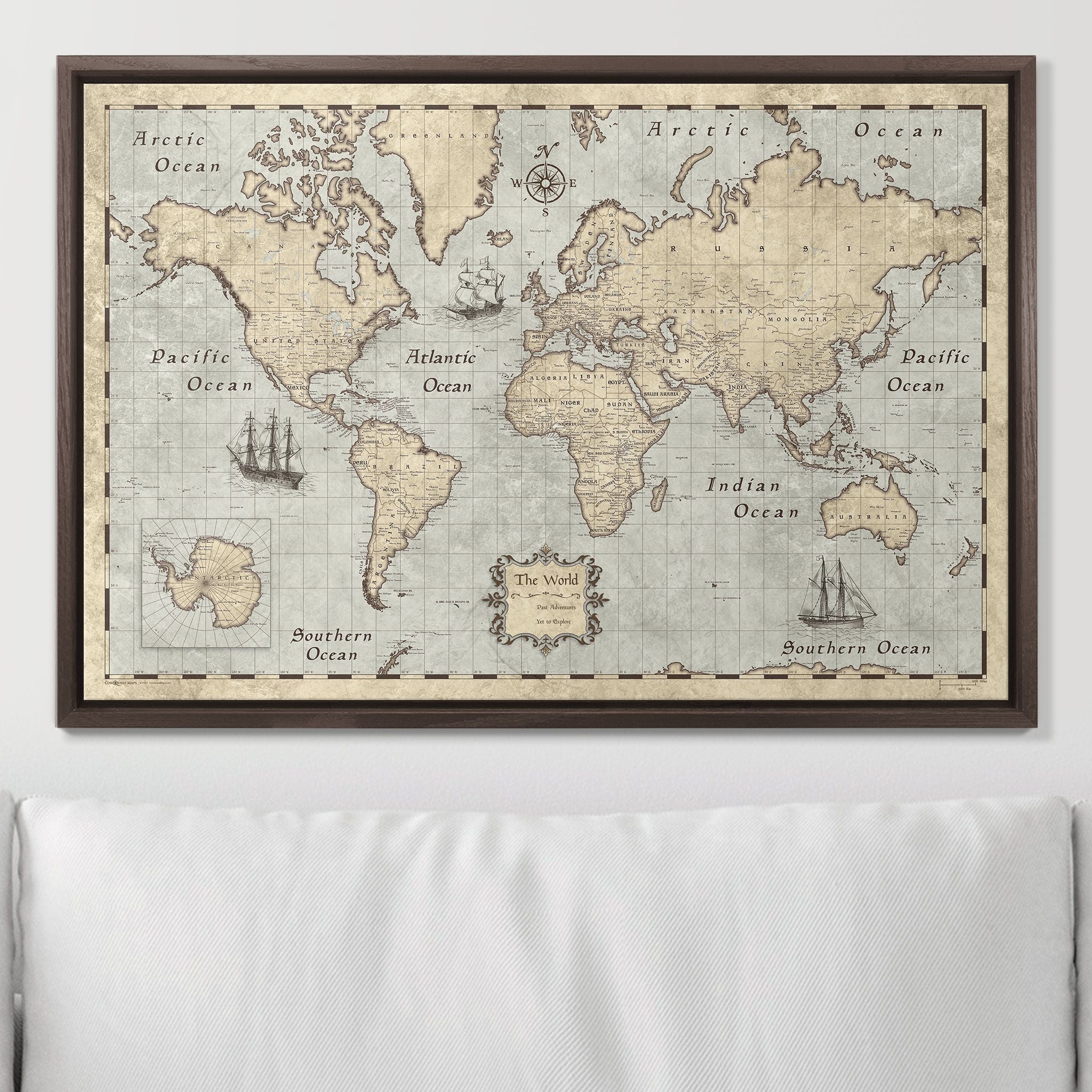 Push Pin World Map - Rustic Vintage CM Pin Board