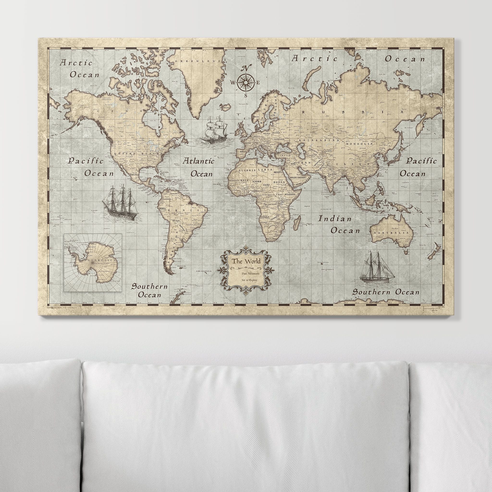 Push Pin World Map - Rustic Vintage CM Pin Board