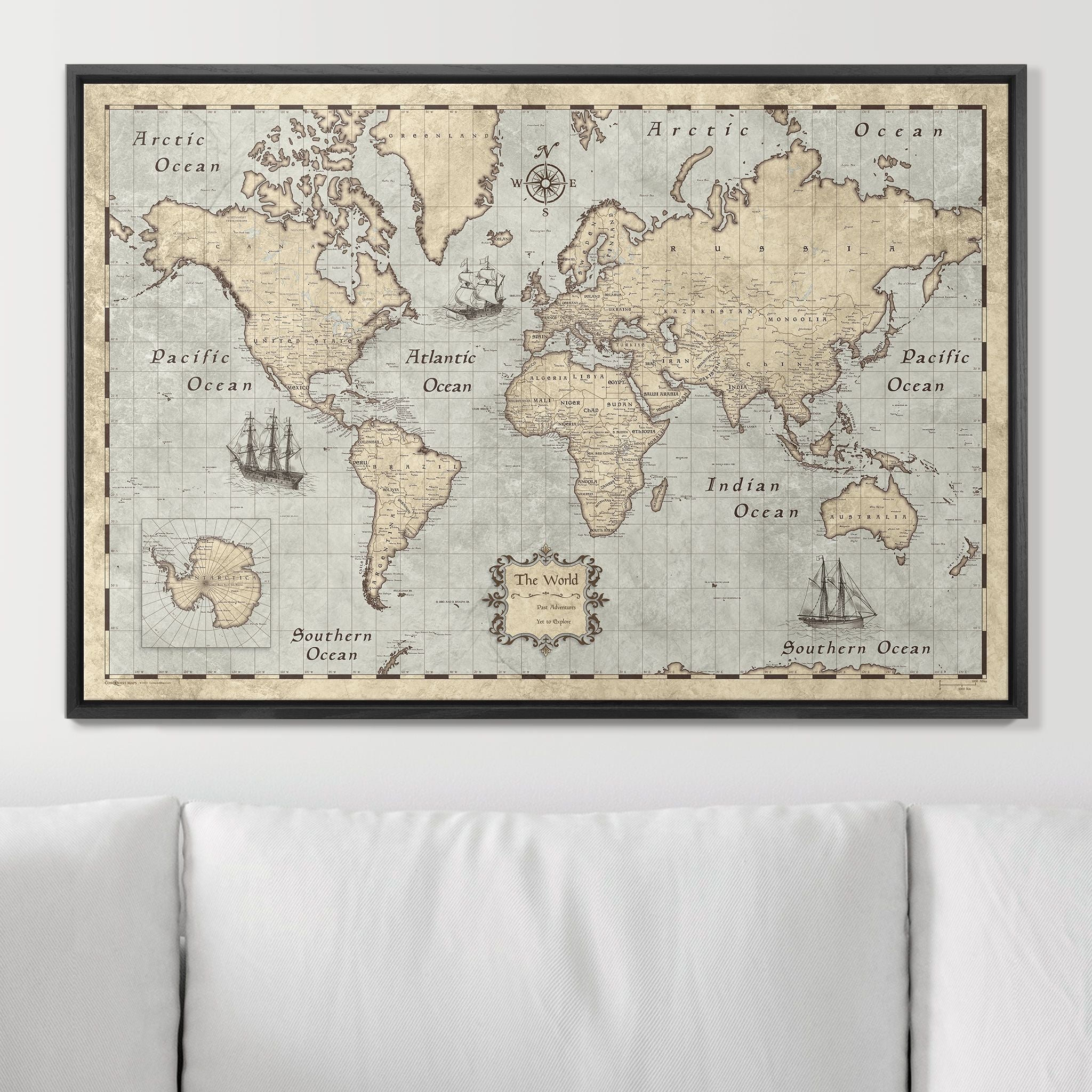 Push Pin World Map - Rustic Vintage CM Pin Board