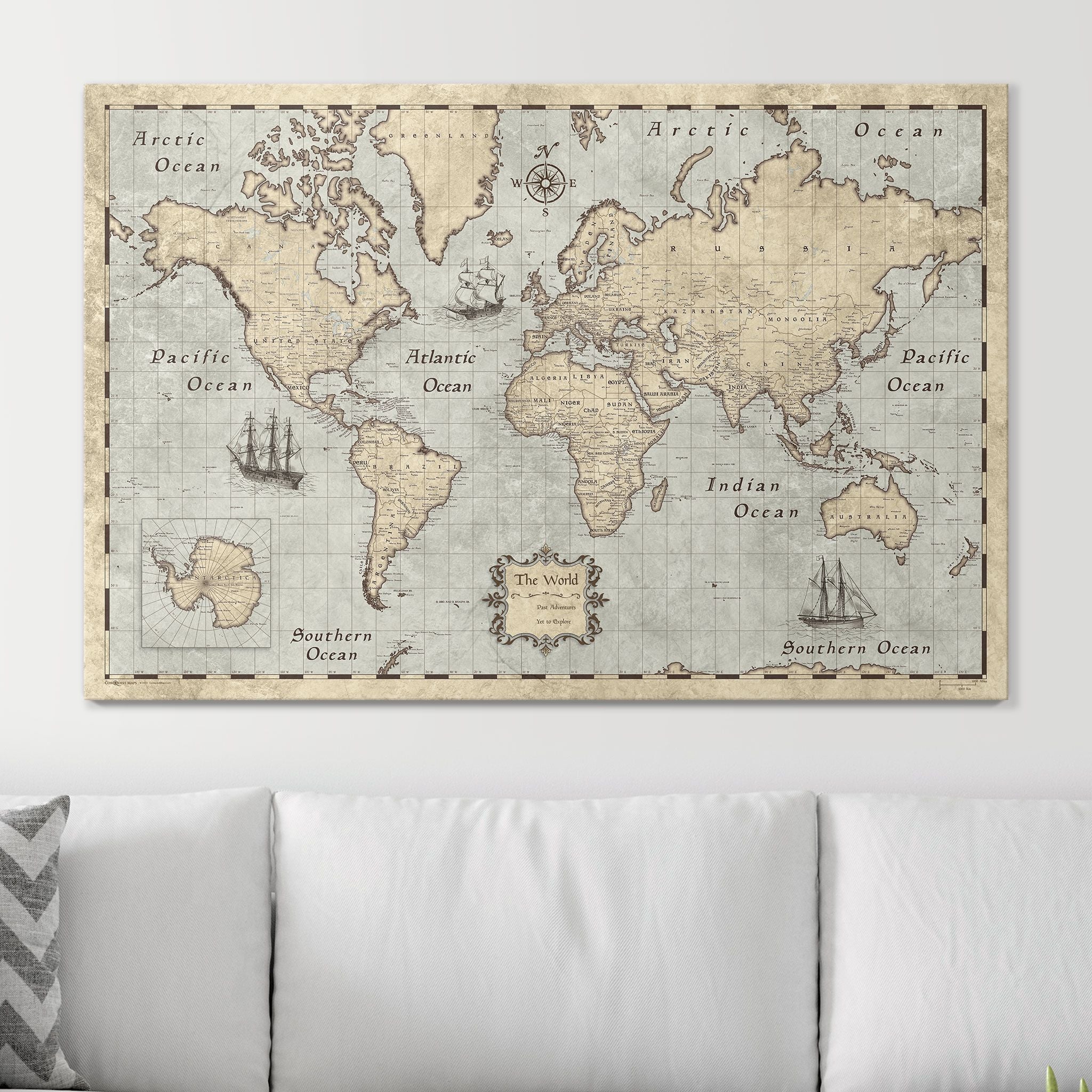 Push Pin World Map - Rustic Vintage CM Pin Board