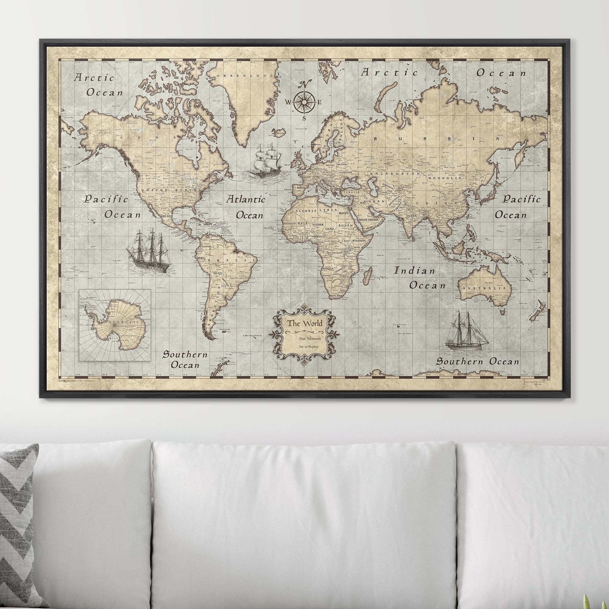 Push Pin World Map - Rustic Vintage CM Pin Board