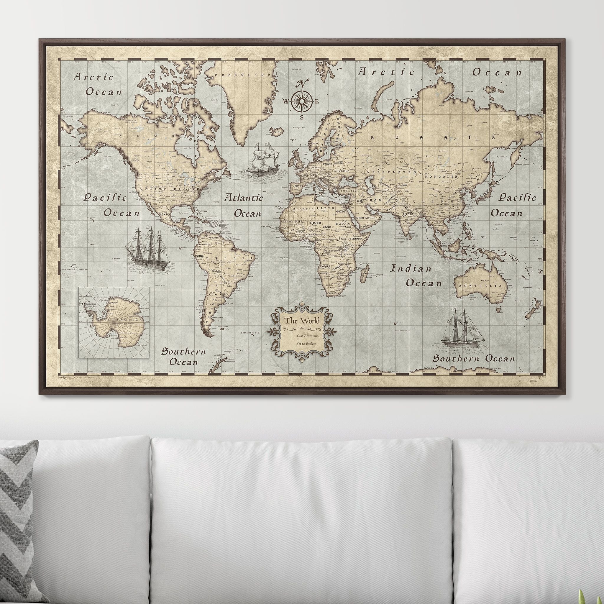 Push Pin World Map - Rustic Vintage CM Pin Board