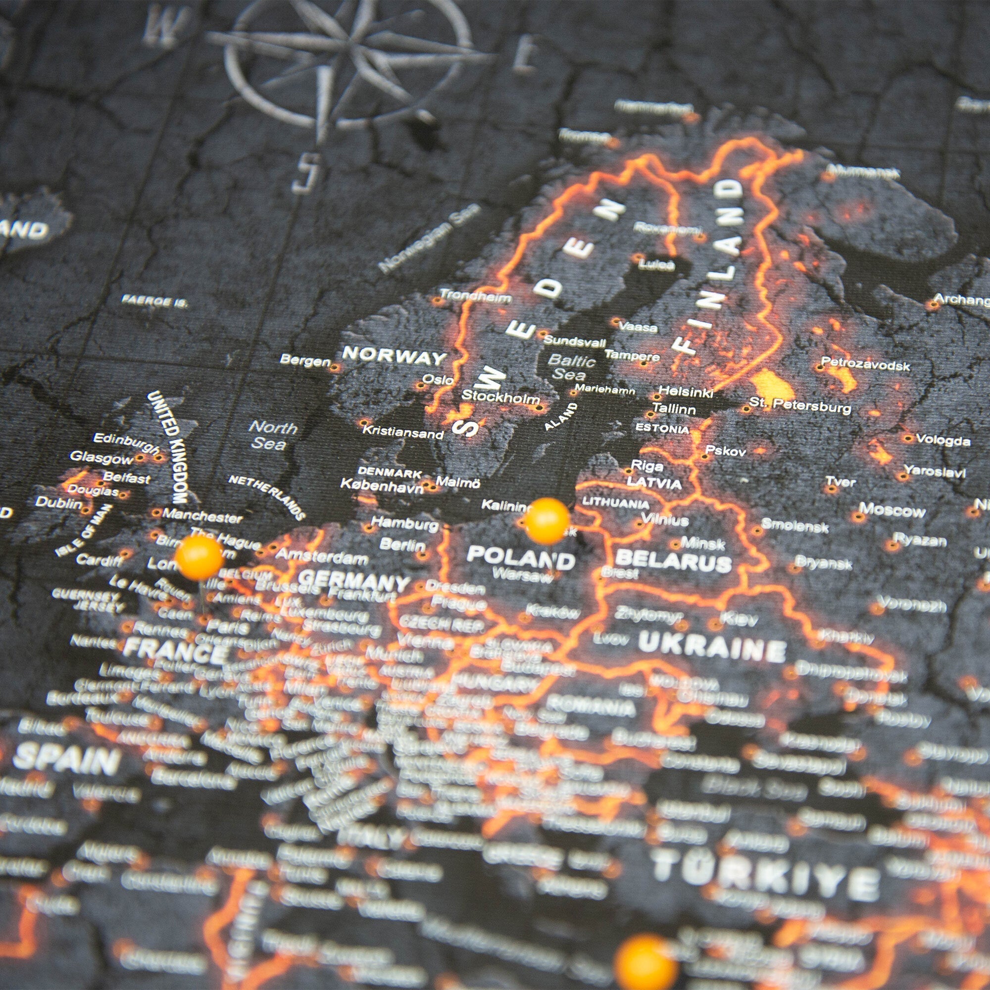 Push Pin World Map (Pin Board) - Obsidian Inferno (Copy) CM Pin Board