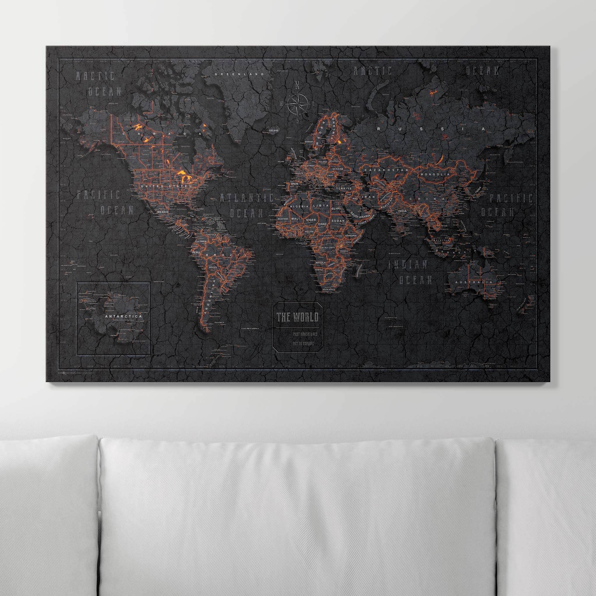 Push Pin World Map (Pin Board) - Obsidian Inferno (Copy) CM Pin Board