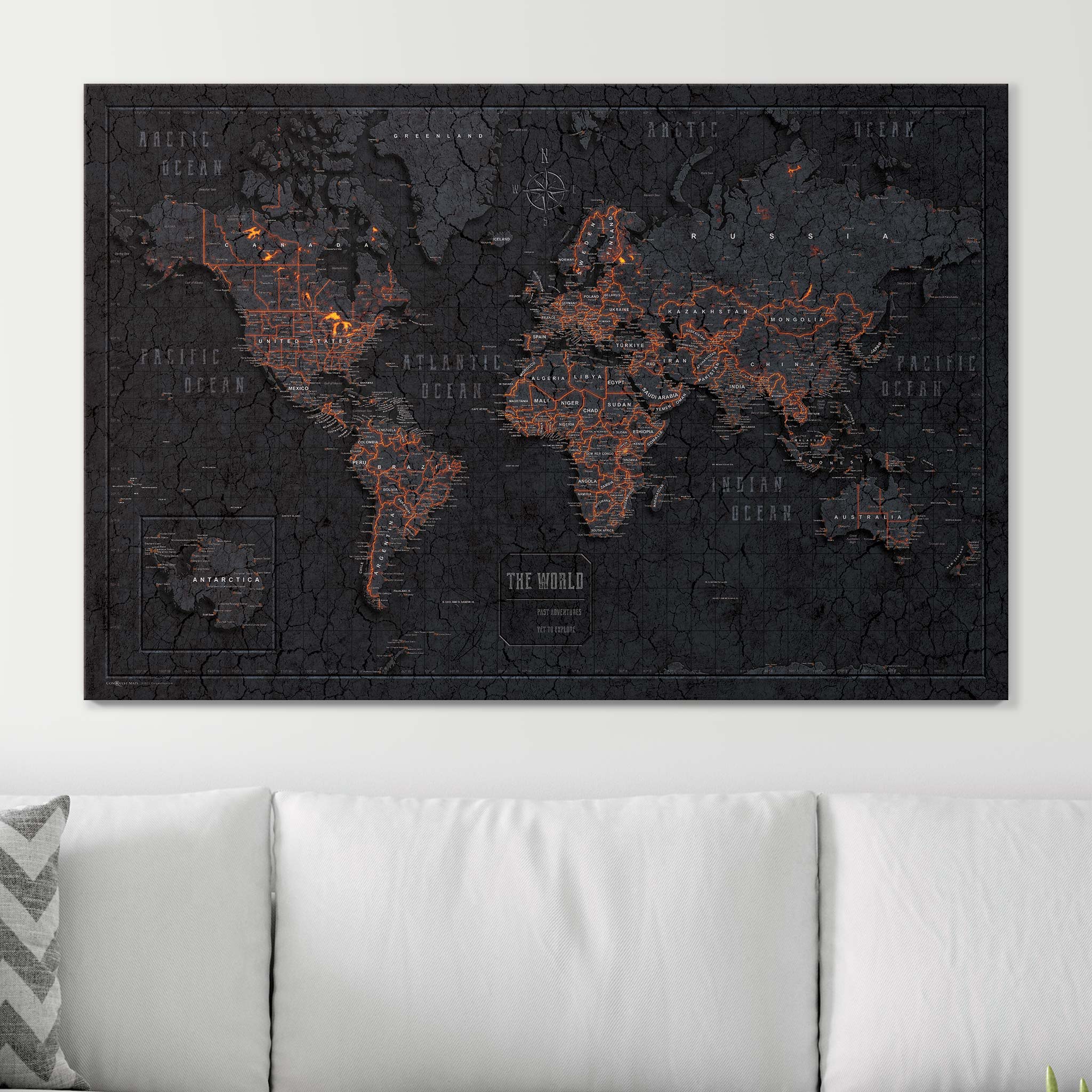 Push Pin World Map (Pin Board) - Obsidian Inferno (Copy) CM Pin Board