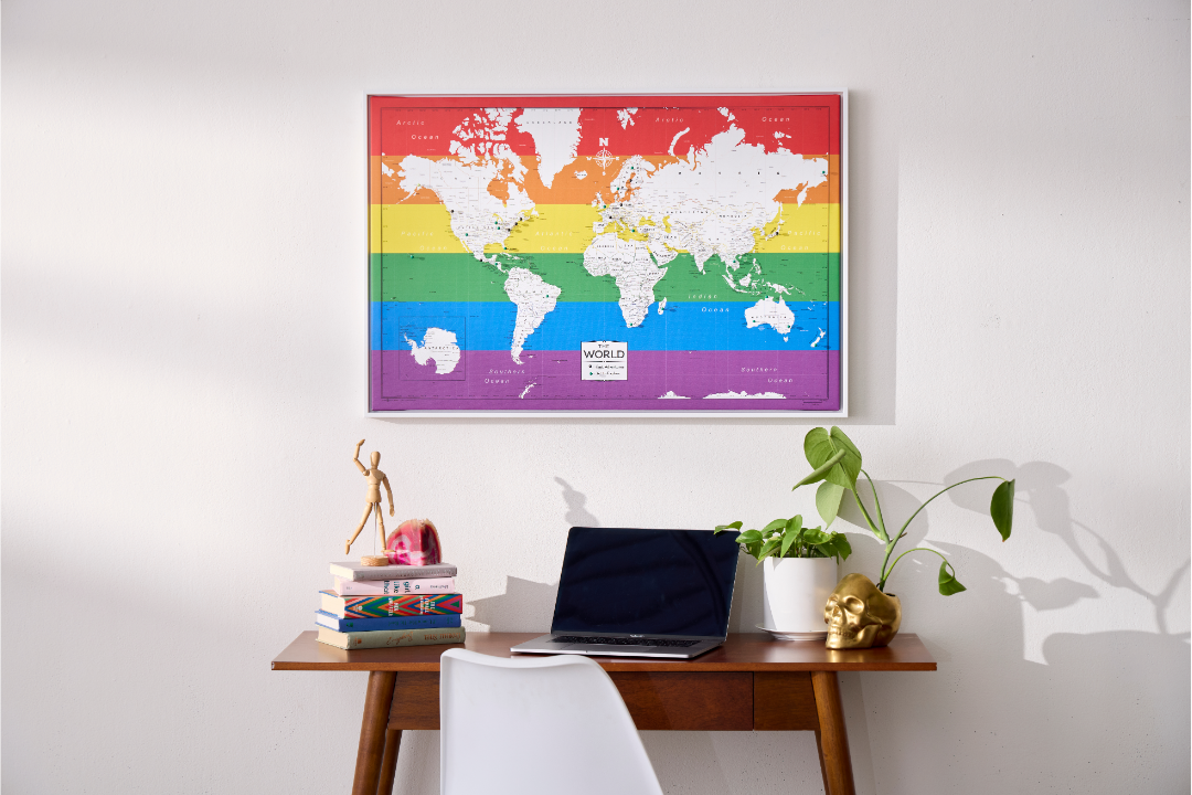 Push Pin World Map (Pin Board) - Rainbow Pride