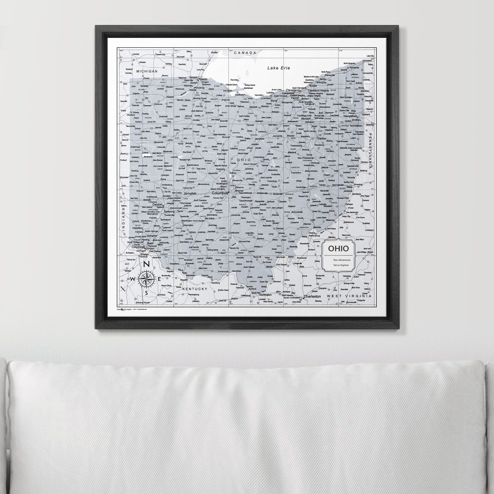 Push Pin Ohio Map (Pin Board) - Light Gray Color Splash CM Pin Board