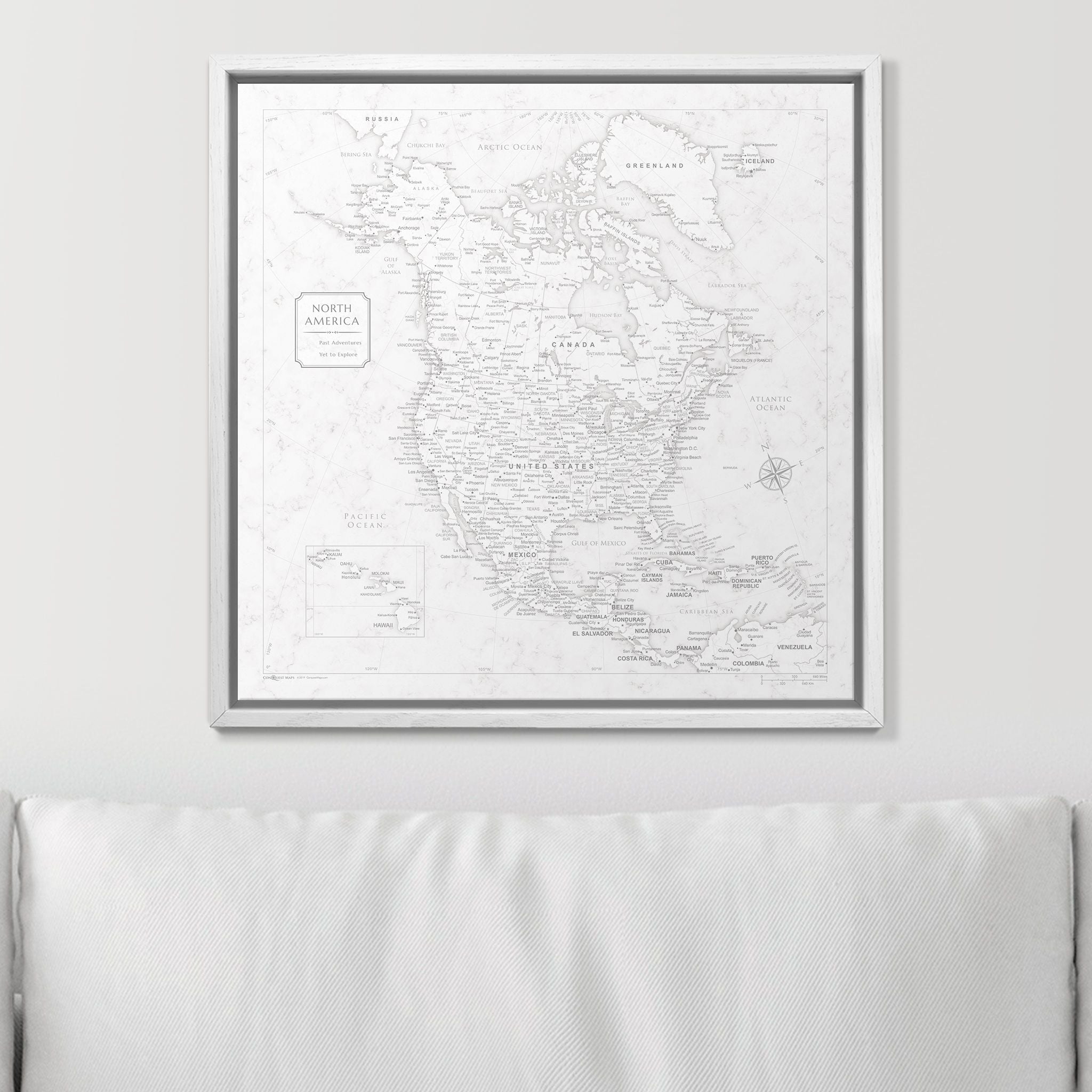 Push Pin North America Map (Pin Board) - Classic Marble CM Pin Board