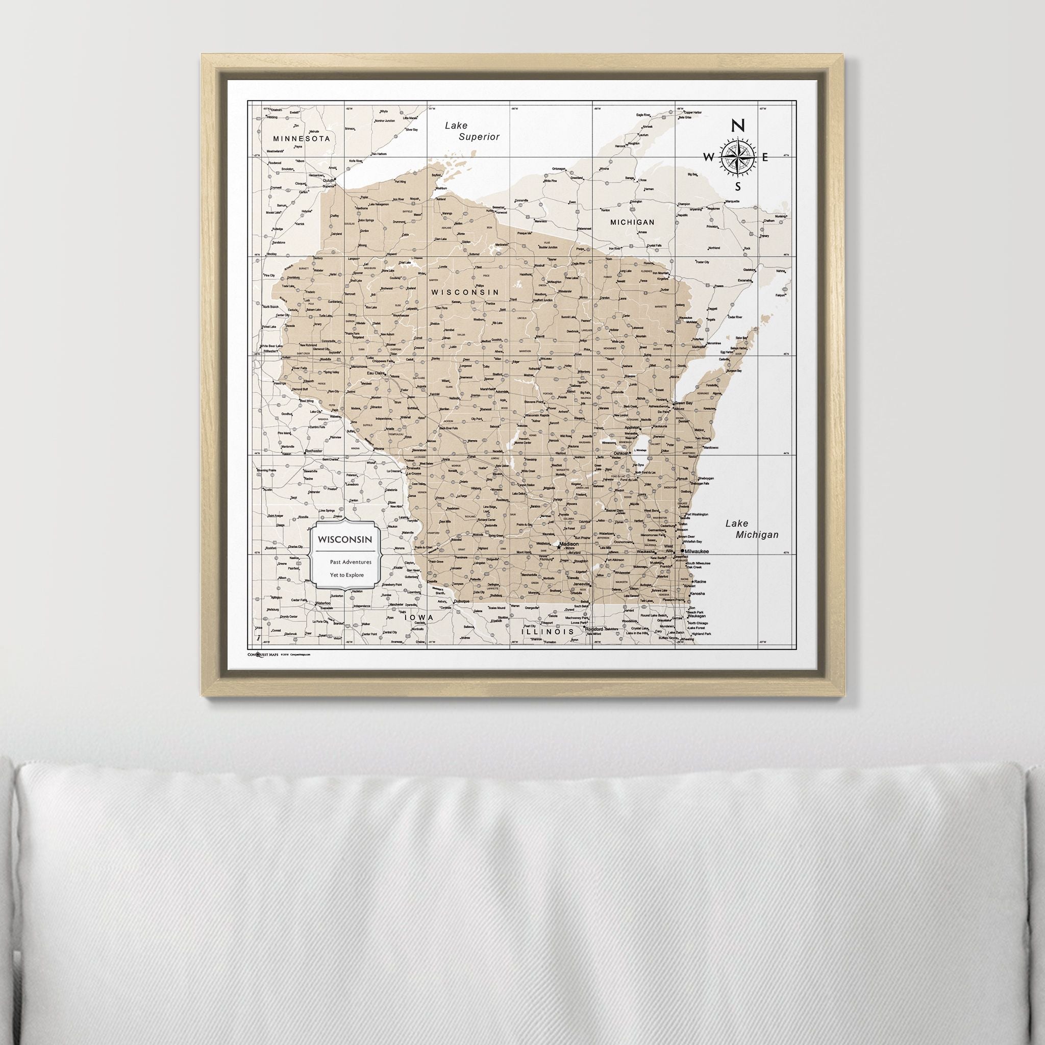 Push Pin Wisconsin Map (Pin Board) - Light Brown Color Splash CM Pin Board