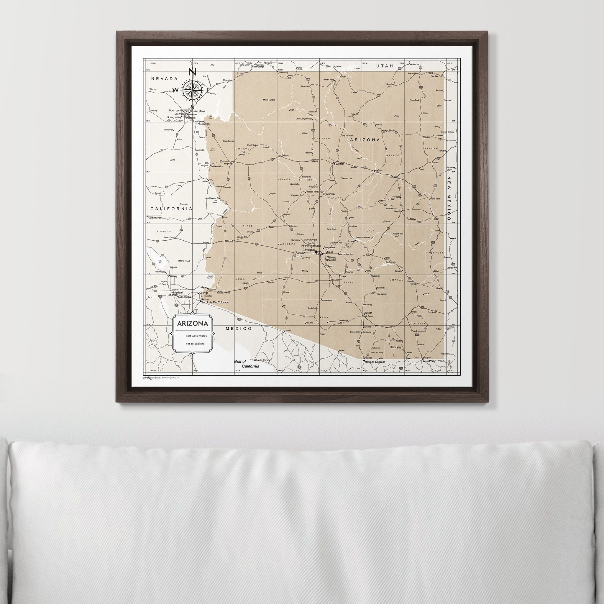 Push Pin Arizona Map (Pin Board) - Light Brown Color Splash CM Pin Board