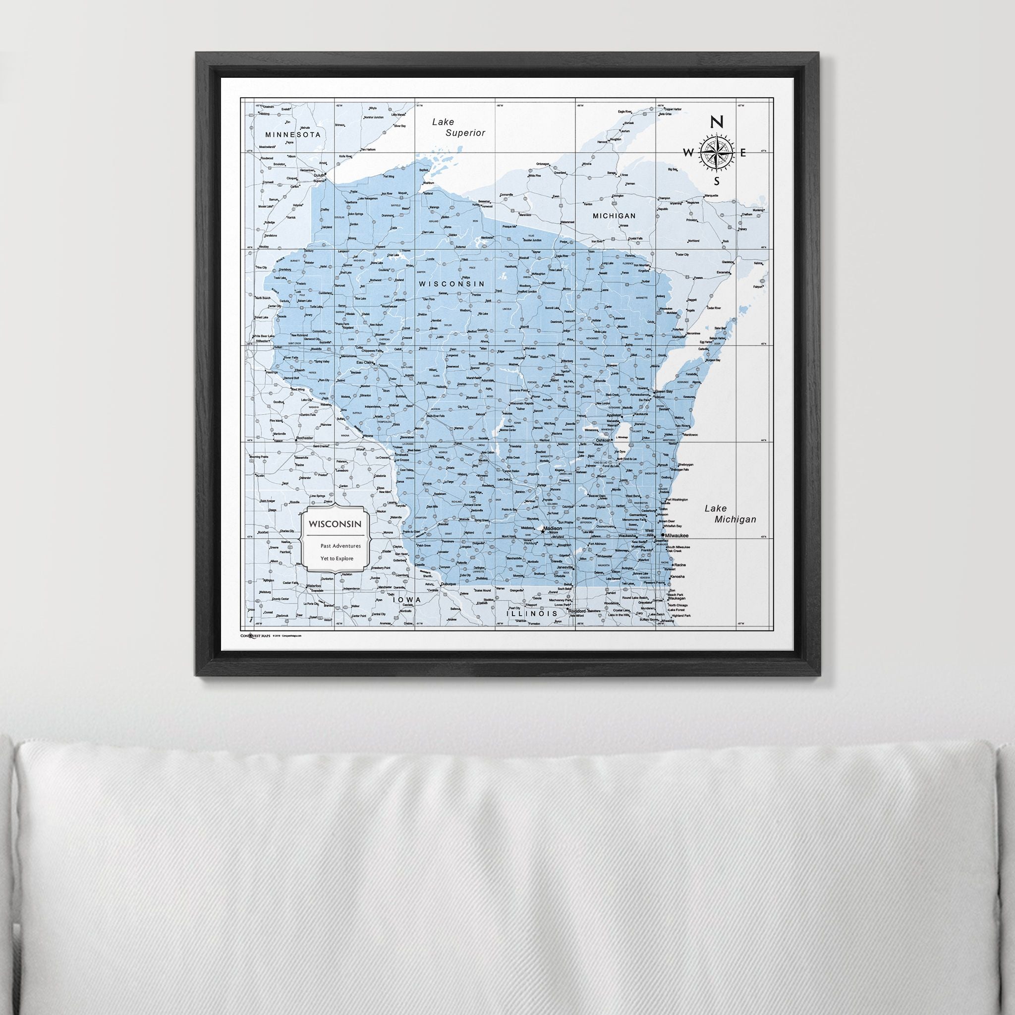 Push Pin Wisconsin Map (Pin Board) - Light Blue Color Splash CM Pin Board