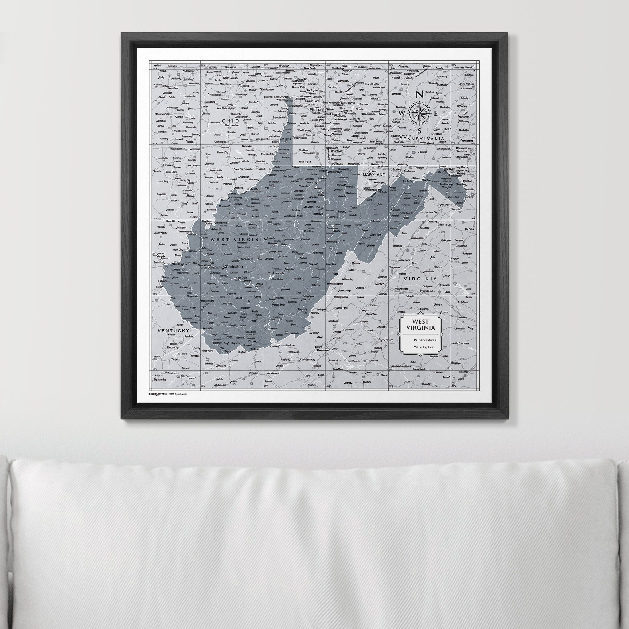 Push Pin West Virginia Map (Pin Board) - Dark Gray Color Splash CM Pin Board