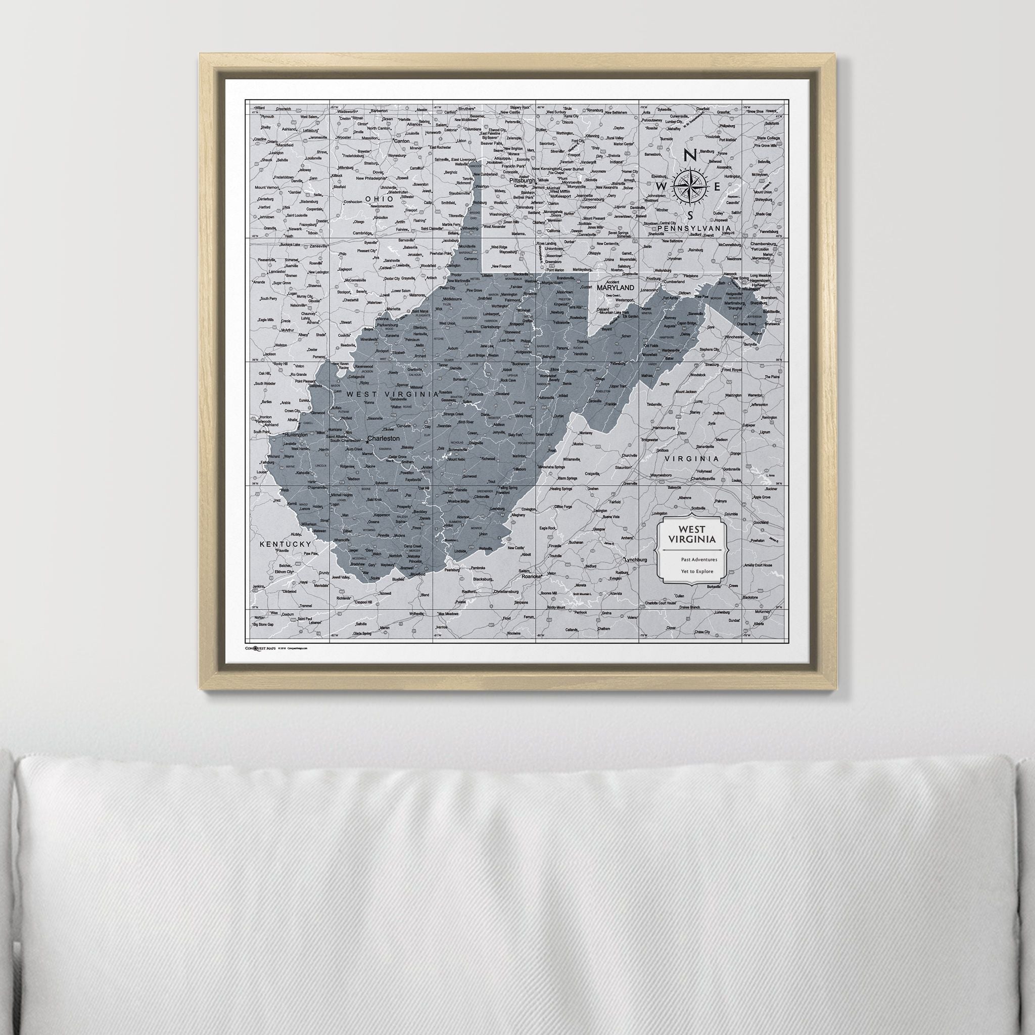 Push Pin West Virginia Map (Pin Board) - Dark Gray Color Splash CM Pin Board