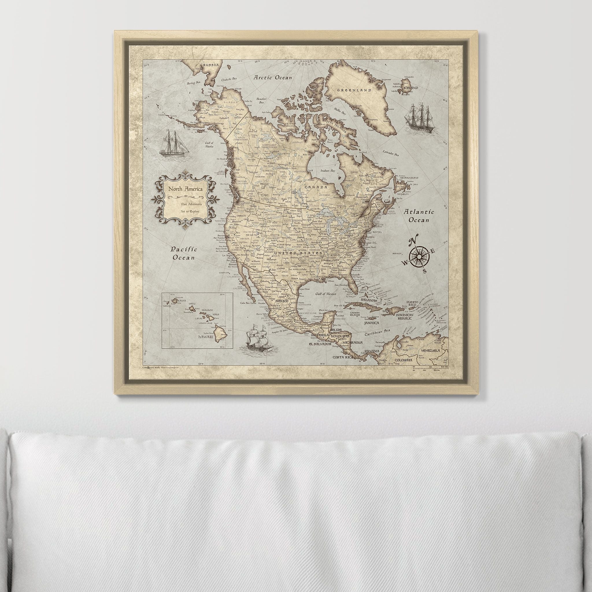 Push Pin North America Map (Pin Board) - Rustic Vintage CM Pin Board