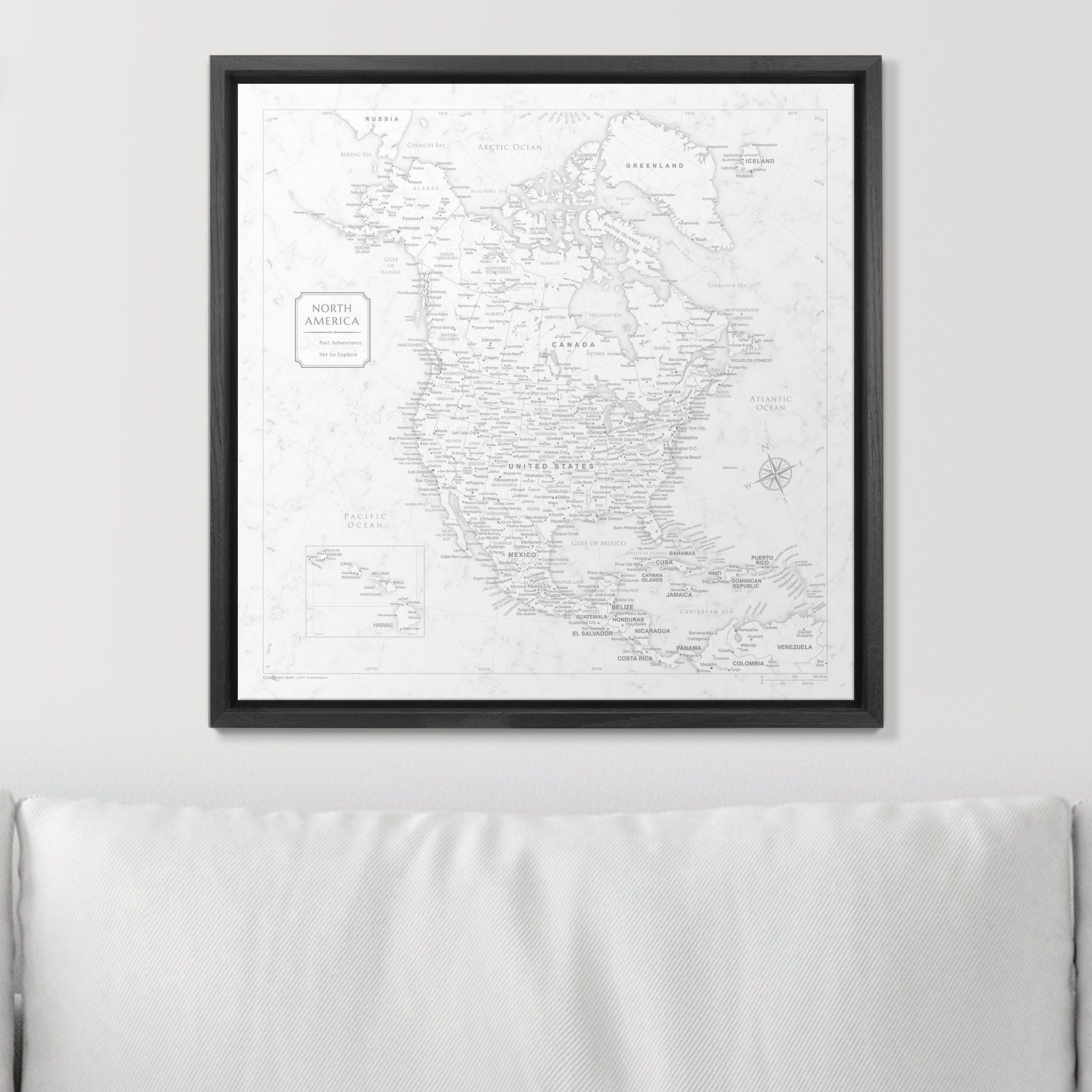 Push Pin North America Map (Pin Board) - Classic Marble CM Pin Board