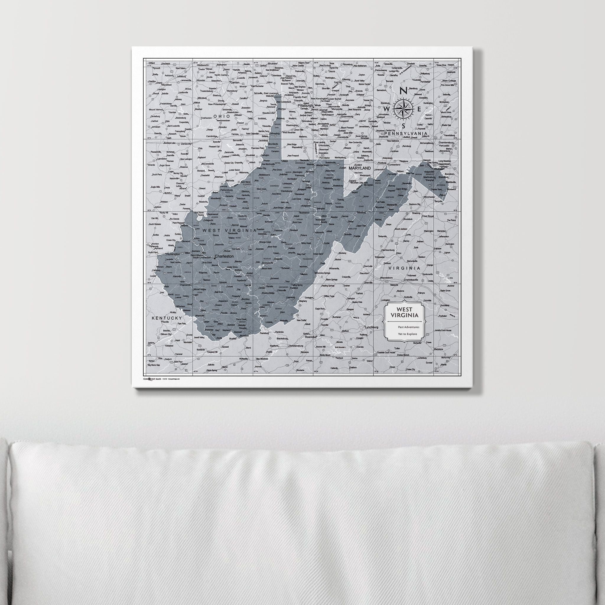 Push Pin West Virginia Map (Pin Board) - Dark Gray Color Splash CM Pin Board
