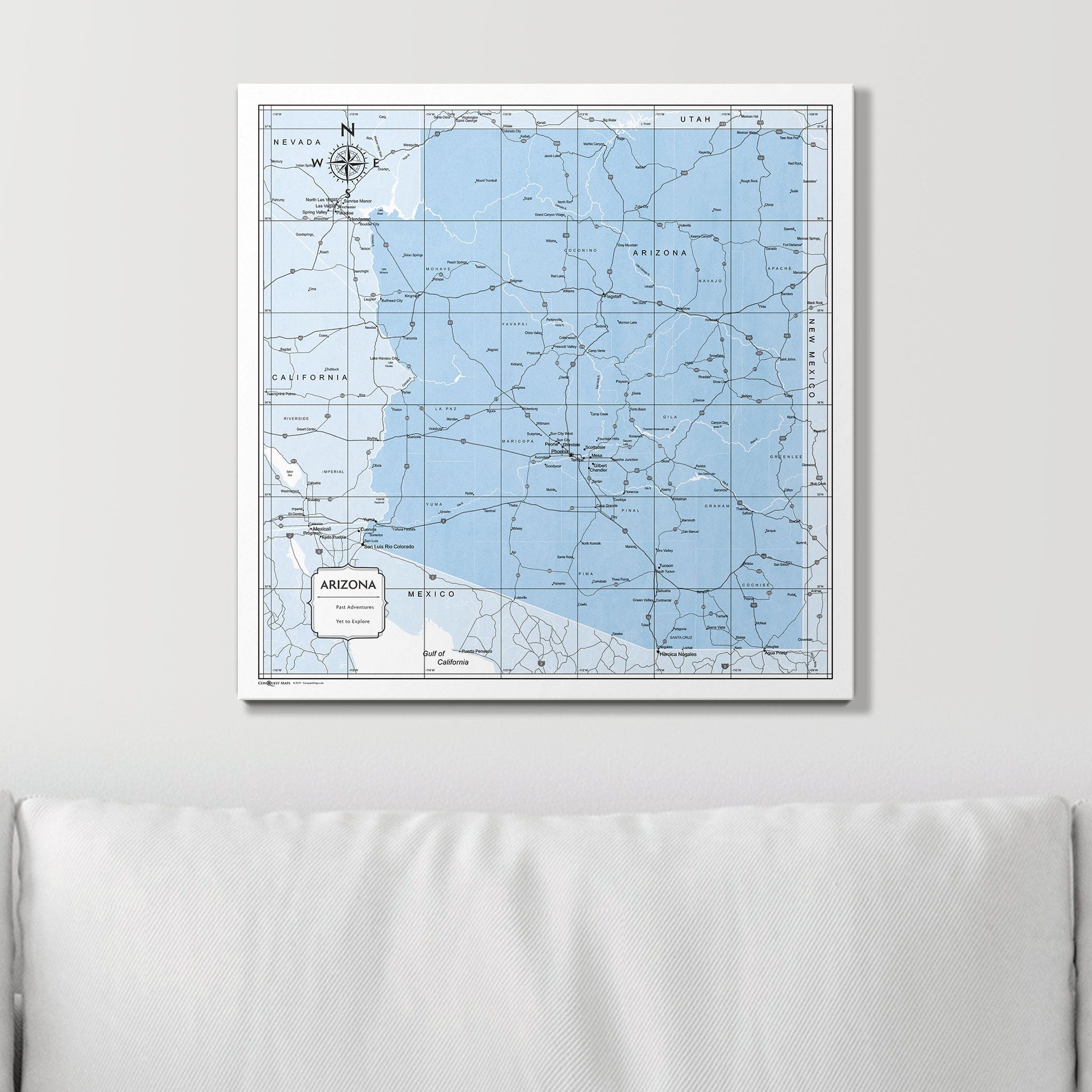 Push Pin Arizona Map (Pin Board) - Light Blue Color Splash CM Pin Board