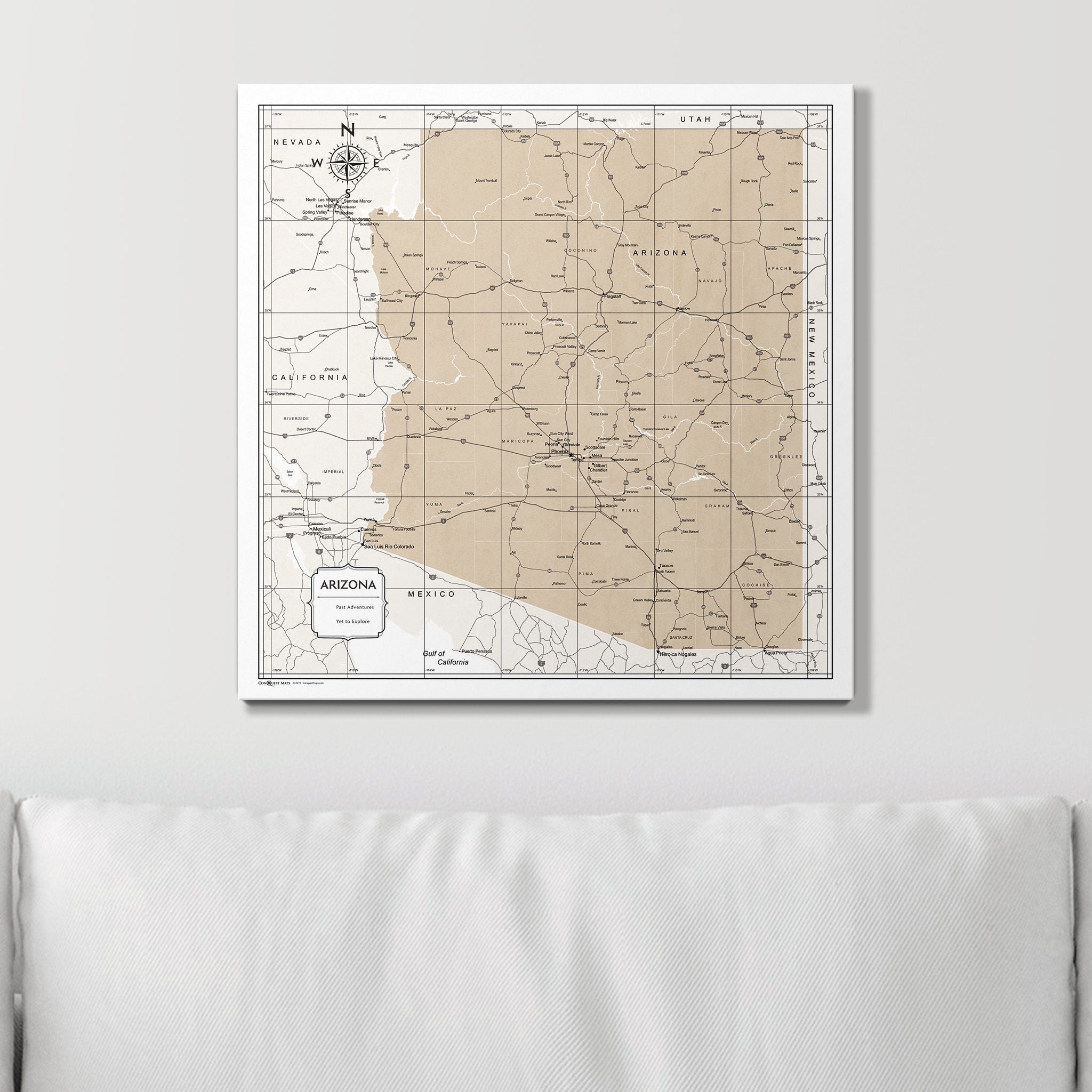 Push Pin Arizona Map (Pin Board) - Light Brown Color Splash CM Pin Board