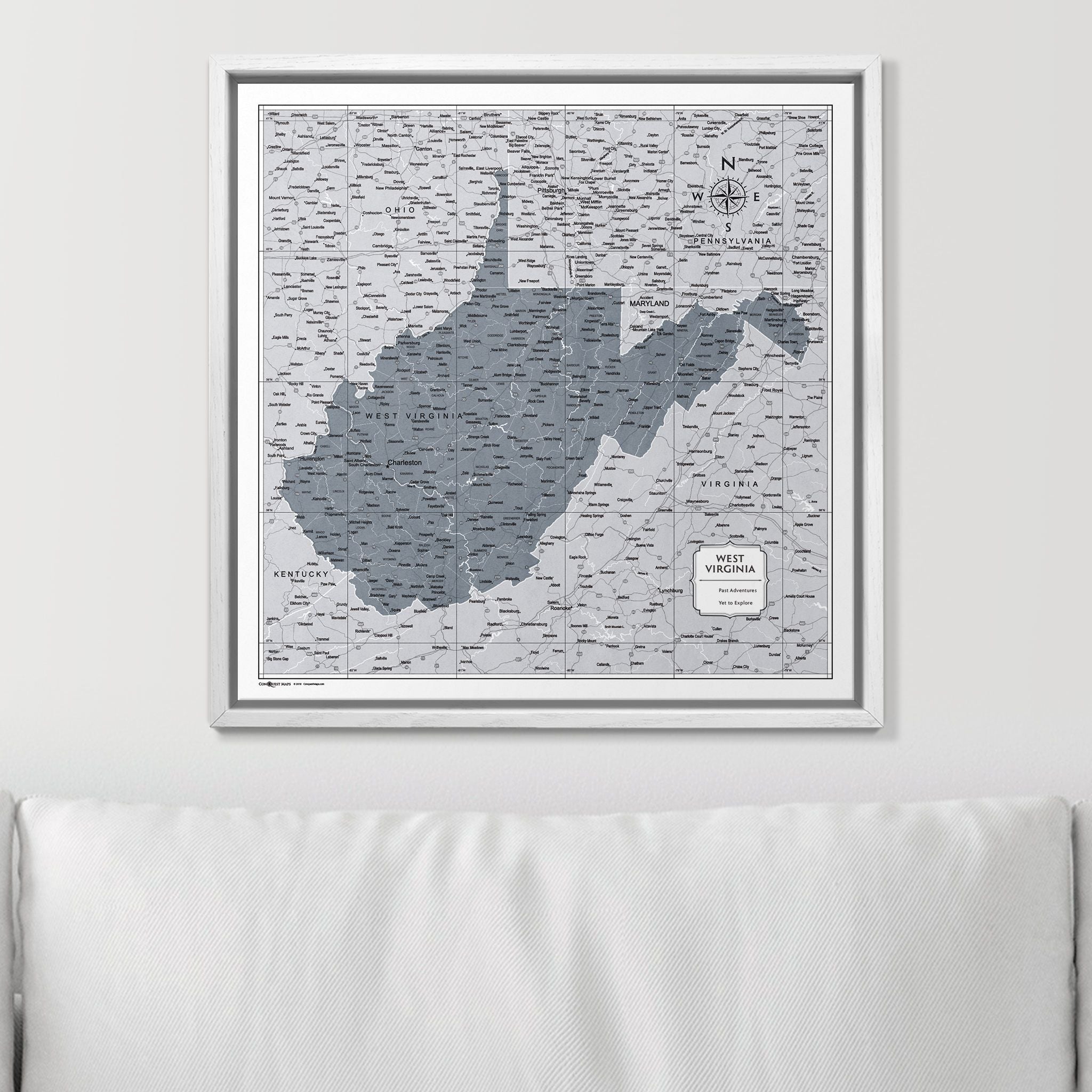 Push Pin West Virginia Map (Pin Board) - Dark Gray Color Splash CM Pin Board